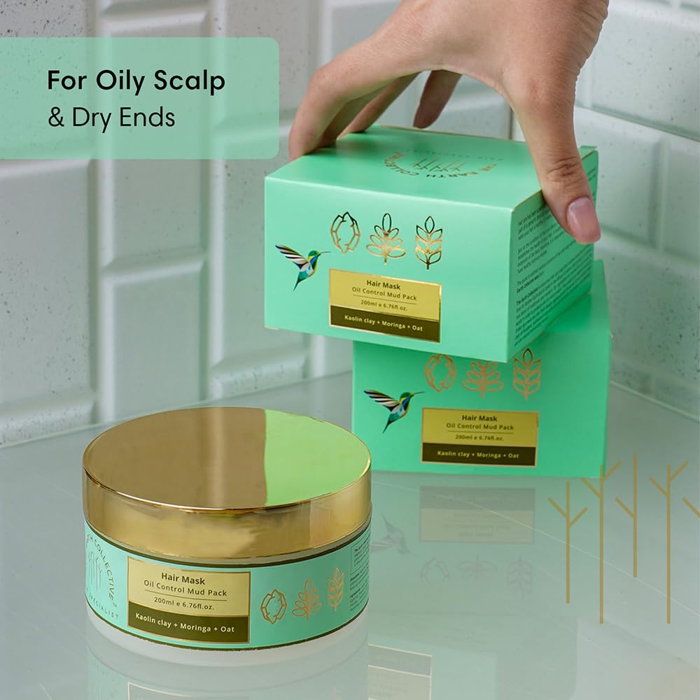 THE EARTH COLLECTIVE Oil Control Mud Pack with Kaolin Clay, Moringa & Oat – Hydrates Hair & Removes Excess Scalp Oil – 200ml – Perfect for Oily Hair Care & Scalp Detox at Home