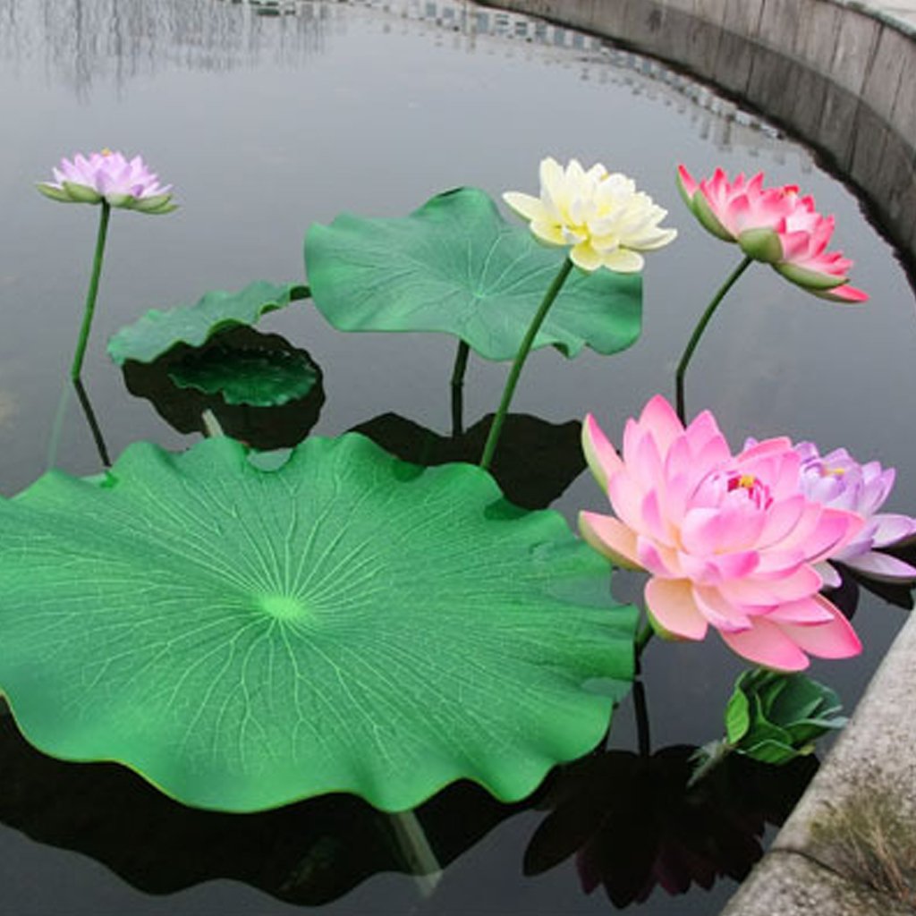 Artificial Lotus Flowers - Fake Water Lily with Stem, Realistic Simulation Plants for Home, Garden, Pond & Vase Decor (Milk White) | Perfect for Wedding Centerpieces, Table Decorations & Aquatic Themed Parties