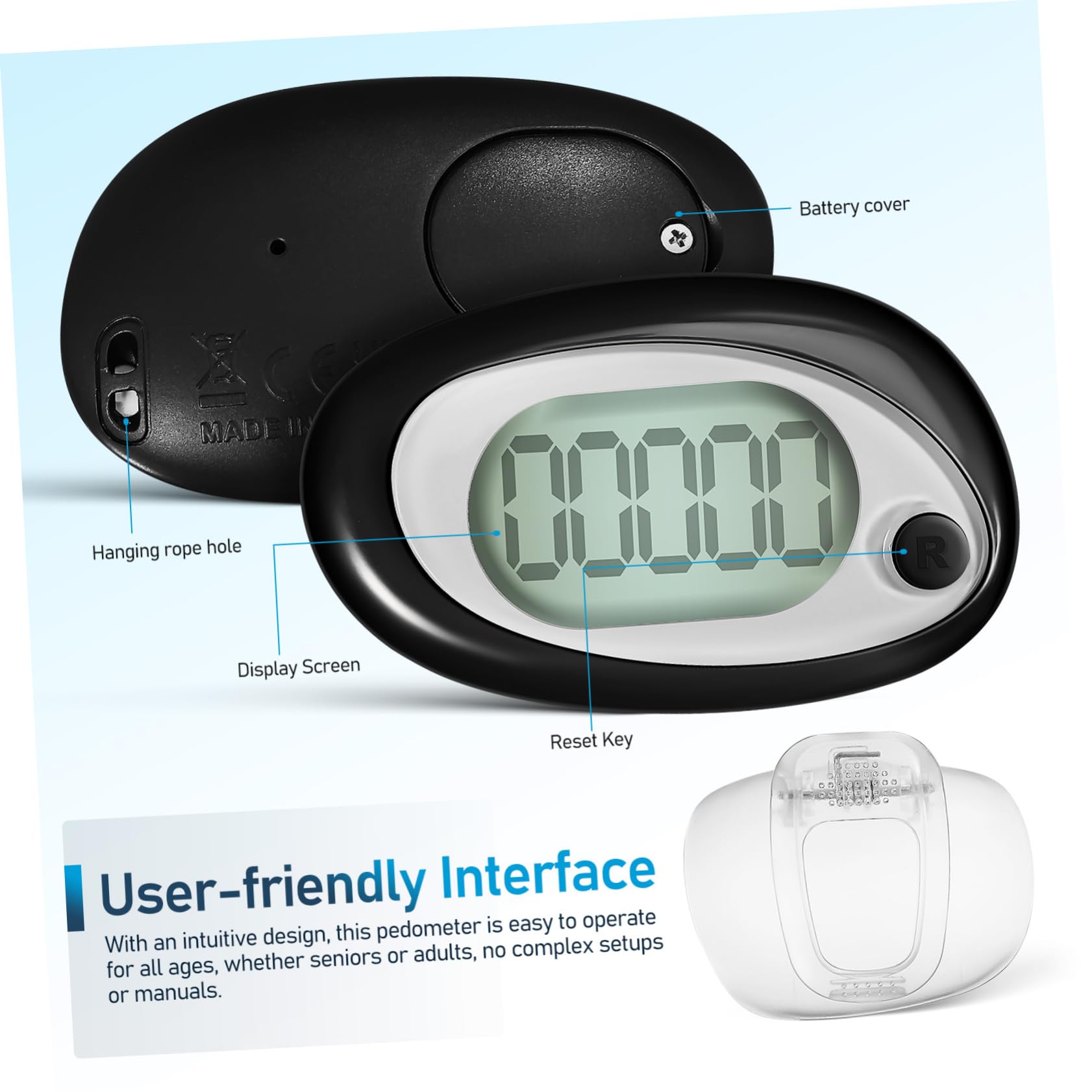 WOONEKY 3D Step Counter - Clip On Portable Pedometer with Lanyard for Walking, Running & Fitness Tracking | Perfect for Hikers, Joggers and Daily Activity Monitoring