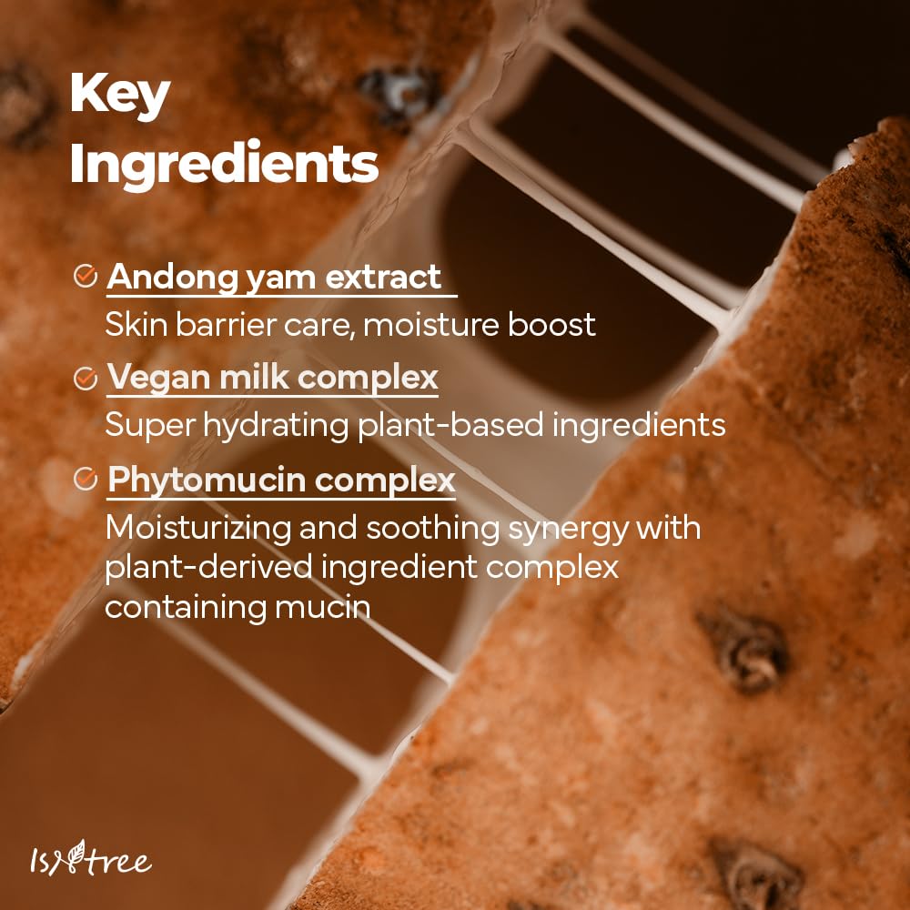 IsNtree Yam Root Vegan Milk Cleanser 220ml (7.43 fl.oz) - Korean Skincare for Hydration & Gentle Cleansing | Rich Creamy Texture | Vegan & Cruelty-Free | Perfect for Dry & Sensitive Skin - Morning & Night Face Wash Routine