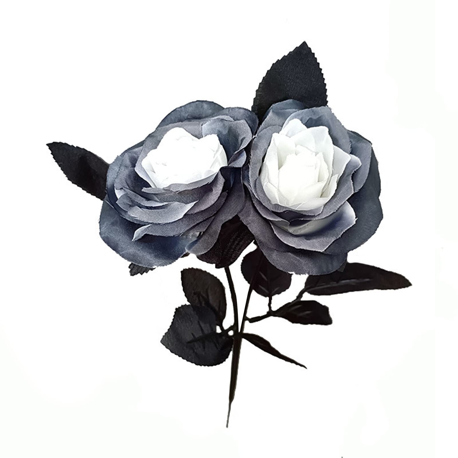 10 Pack Artificial Black Rose Stems - 16 Inch Realistic Silk Black & White Roses with Black Leaves - Fake Flower Bouquet for Wedding, Halloween Party, Home & Office Decor - Perfect for Centerpieces, Gothic Decor, and Dark Romance Themes