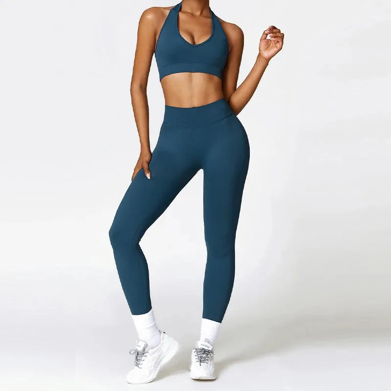 2Pcs Women's Sexy Workout Set - Quick Dry Yoga Suit & V Back Legging Activewear for Gym, Running & Fitness | Comfortable Sports Outfit for Women