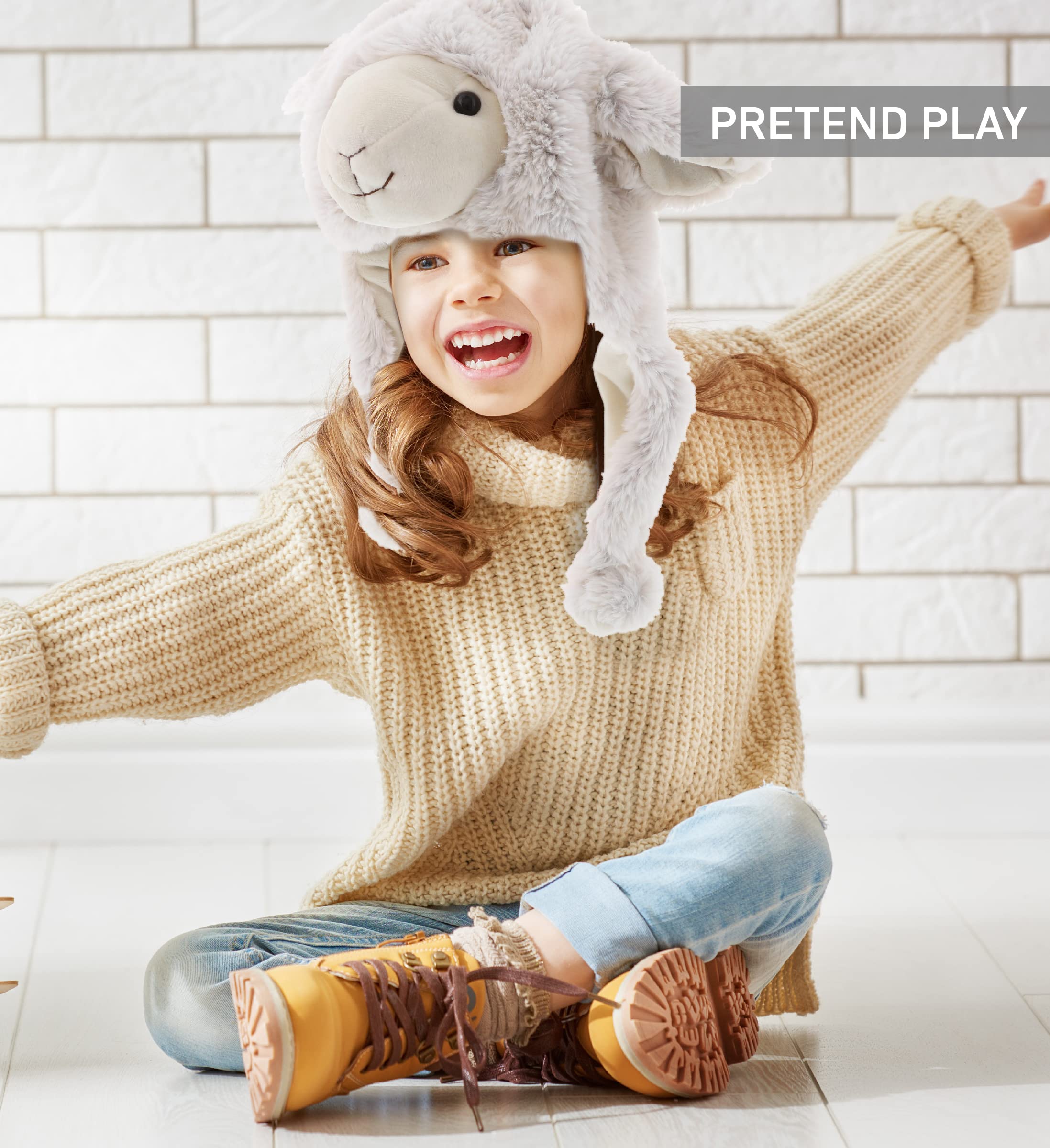 DolliBu Plush Animal Hat - Super Soft Fleece Beanie with Ear Flaps for Kids, Teens & Adults - One Size Fits All - Perfect for Winter, Outdoor Activities & Costume Parties