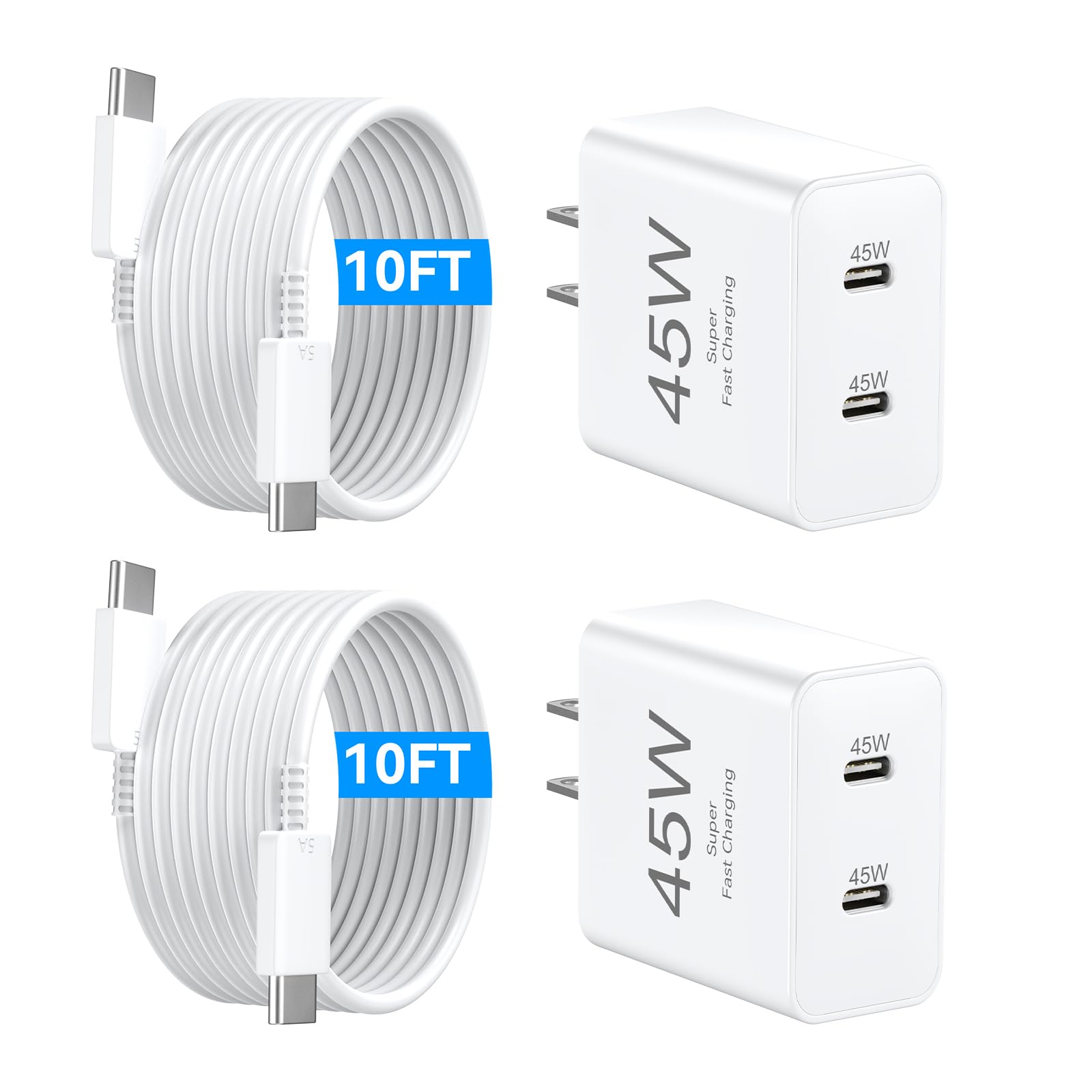 45W Fast Charger for iPhone 16 Pro Max - Dual USB C Charger Block with 10FT Cable - Compatible with iPhone 16/15 Series & Samsung S25 - Perfect for Home, Office & Travel Charging