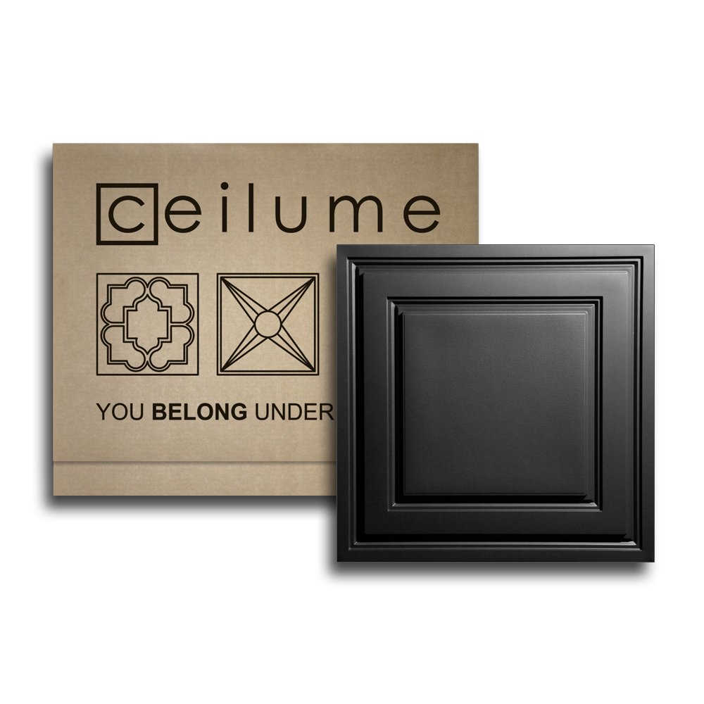 Ceilume 2x2 Ultra-Thin Feather-Light Ceiling Tiles - Stratford Black Drop Ceiling Panels for 1