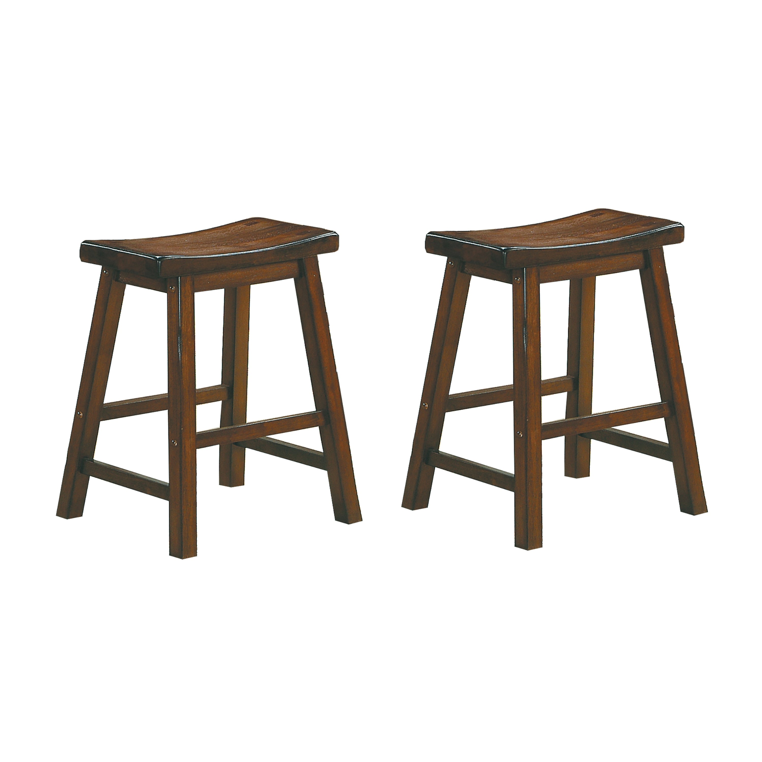 18 Inch Solid Wood Saddle Seat Bar Stools Set of 2 - Cherry Finish Counter Height Stools for Kitchen Island, Breakfast Nook & Casual Dining - Rustic Home Furniture