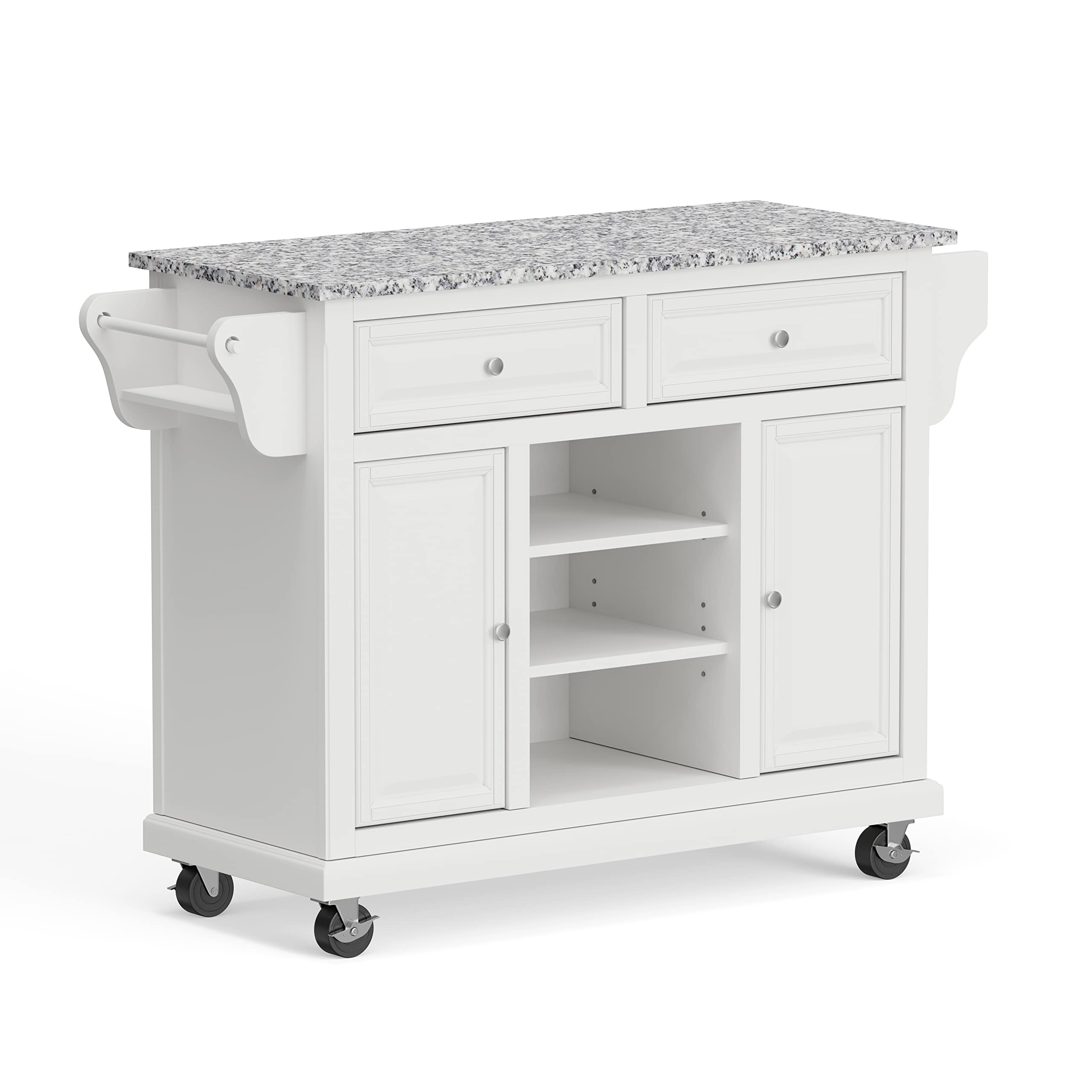 Glenwillow Antique White Kitchen Cart with Grey Granite Top - Mobile Kitchen Island with Storage for Small Spaces, Perfect for Dining Room, Apartment or RV Use