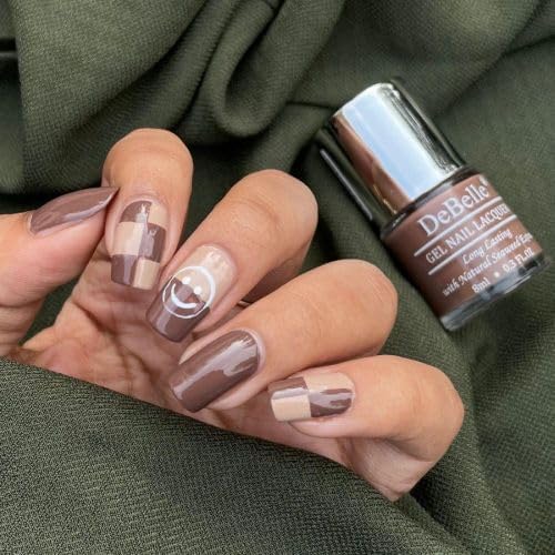 DeBelle Gel Glossy Finish Nail Polish - Woody Chocolate (Light Chocolate Brown) 8ml - Enriched with Natural Seaweed Extract, Vegan, Cruelty-Free & Non-Toxic - Perfect for Everyday Wear, Salon-Quality Manicures & Special Occasions