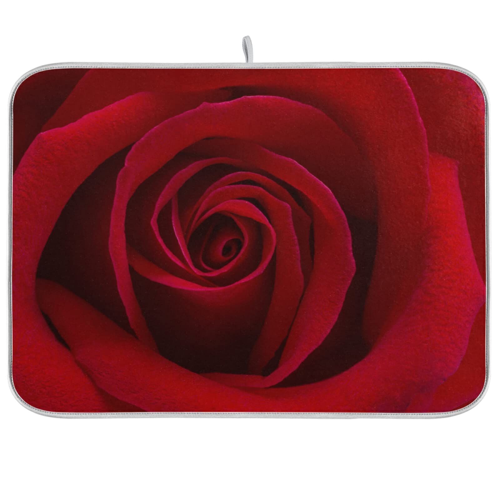 Xigua Red Rose 18x24 Inch Kitchen Drying Pad - Absorbent Polyester Counter Mat for Tableware, Dish Drying, and Countertop Protection