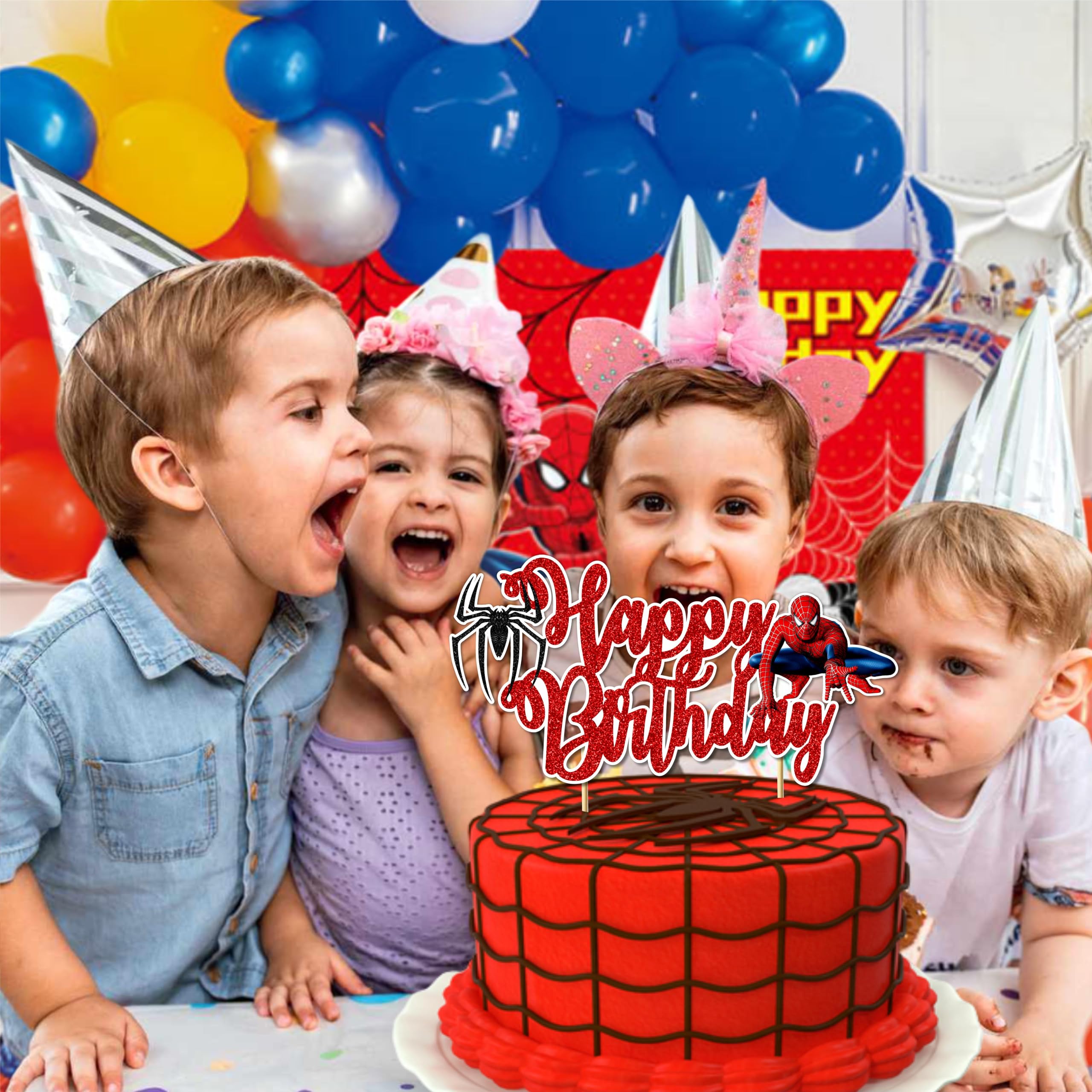 Spider-Man Happy Birthday Cake Topper - Superhero Party Decorations for Kids Birthday Cakes, Cupcakes & Desserts