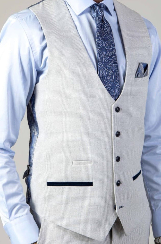 Marc Darcy Bromley Grey Stone Single Breasted Check Waistcoat for Men - Formal & Business Attire - Perfect for Weddings, Office Wear & Special Occasions