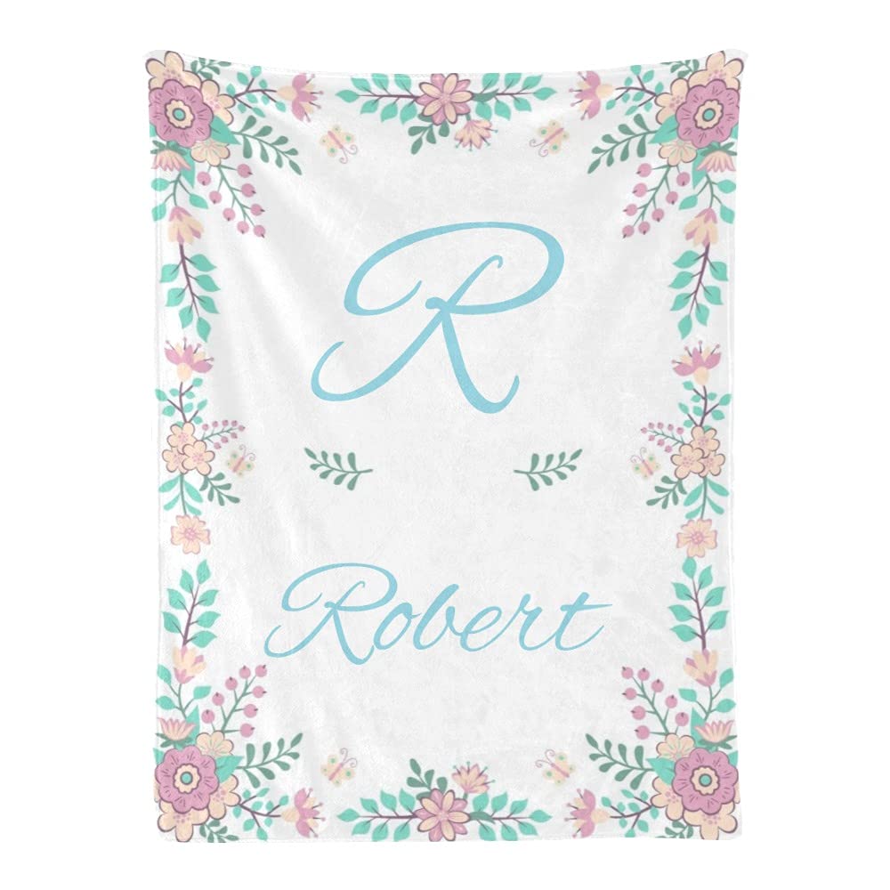 Personalized Pink Floral Baby Blanket - Custom Name Super Soft Fleece Blanket for Boys & Girls (30x40 Inches) - Perfect for Nursery, Birthday Gifts & Baby Showers