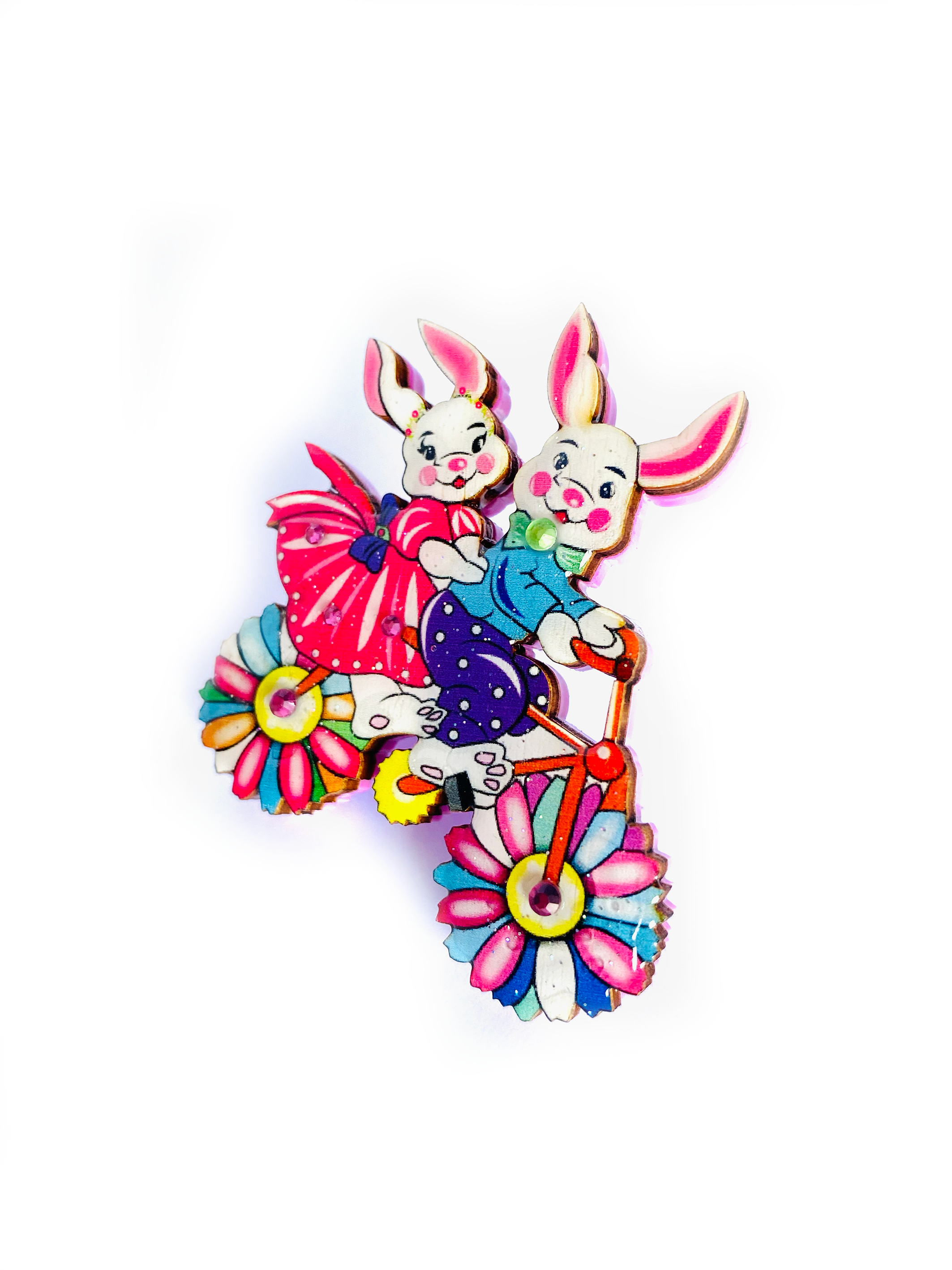 Betty & Bert Go Cycling Easter Brooch by Rosie Rose Parker - Vintage Cycling-Themed Easter Pin for Jackets, Hats & Bags - Perfect for Easter Celebrations, Cycling Events & Gift Giving
