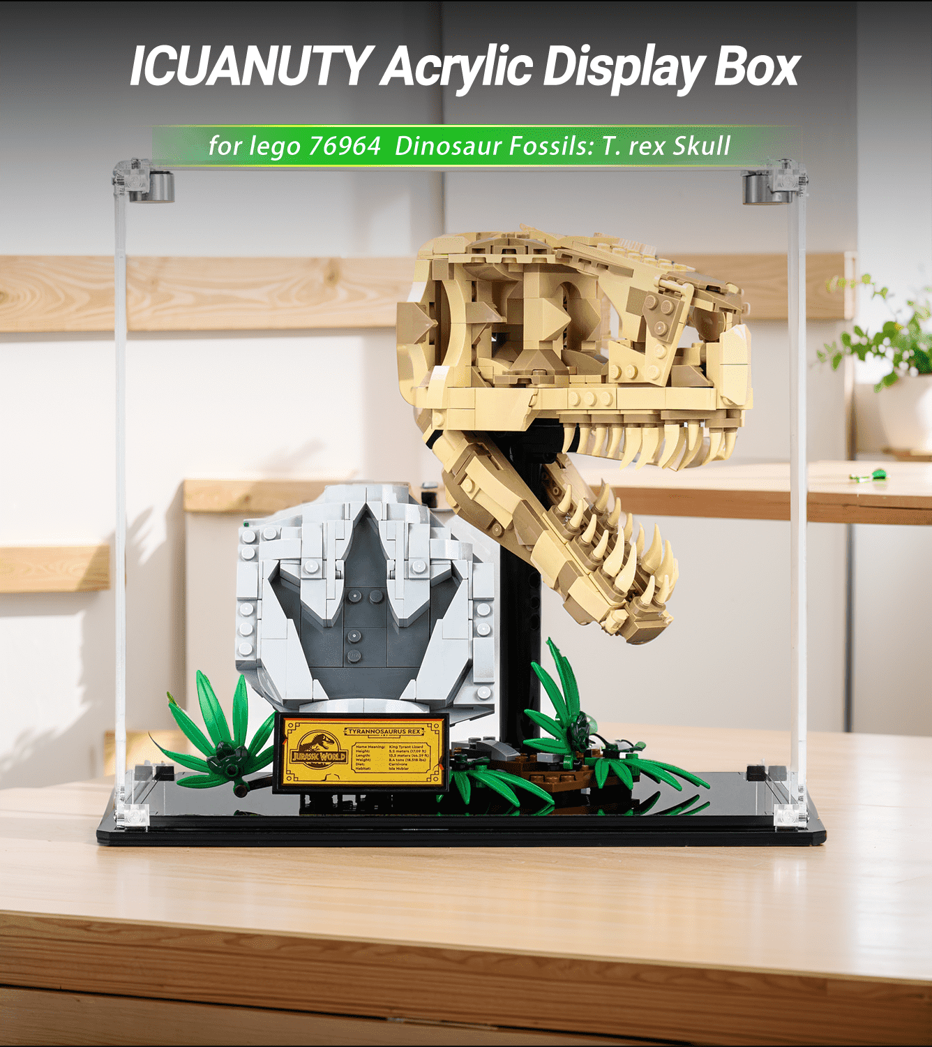 LEGO Dinosaur Fossils Display Case for T. rex Skull 76964 - Perfect for Showcasing Collectible LEGO Sets at Home or Office