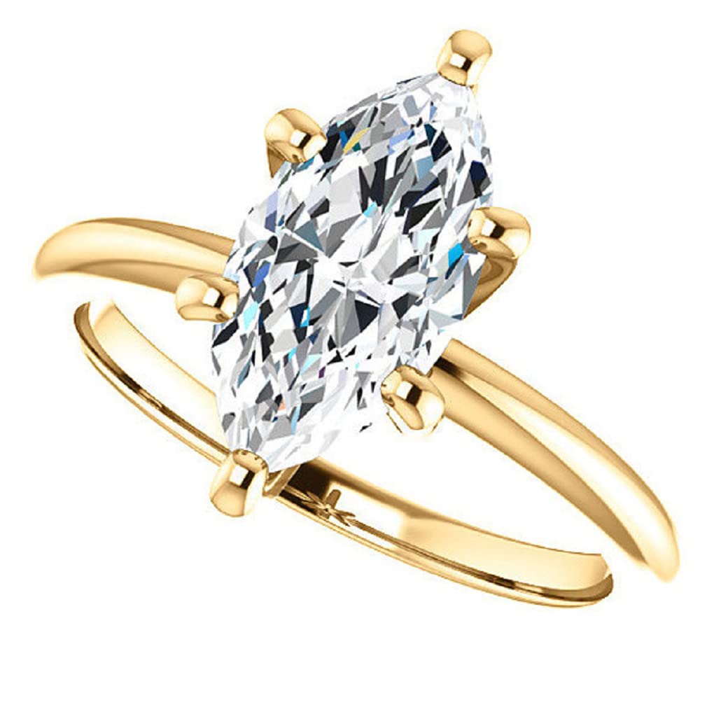 10K Solid Yellow Gold Handmade Marquise Cut Moissanite Engagement Ring - 1 CT Solitaire Wedding Band Set for Women, Her Proposal Ring | Perfect for Bridal Jewelry, Anniversary Gifts & Special Occasions