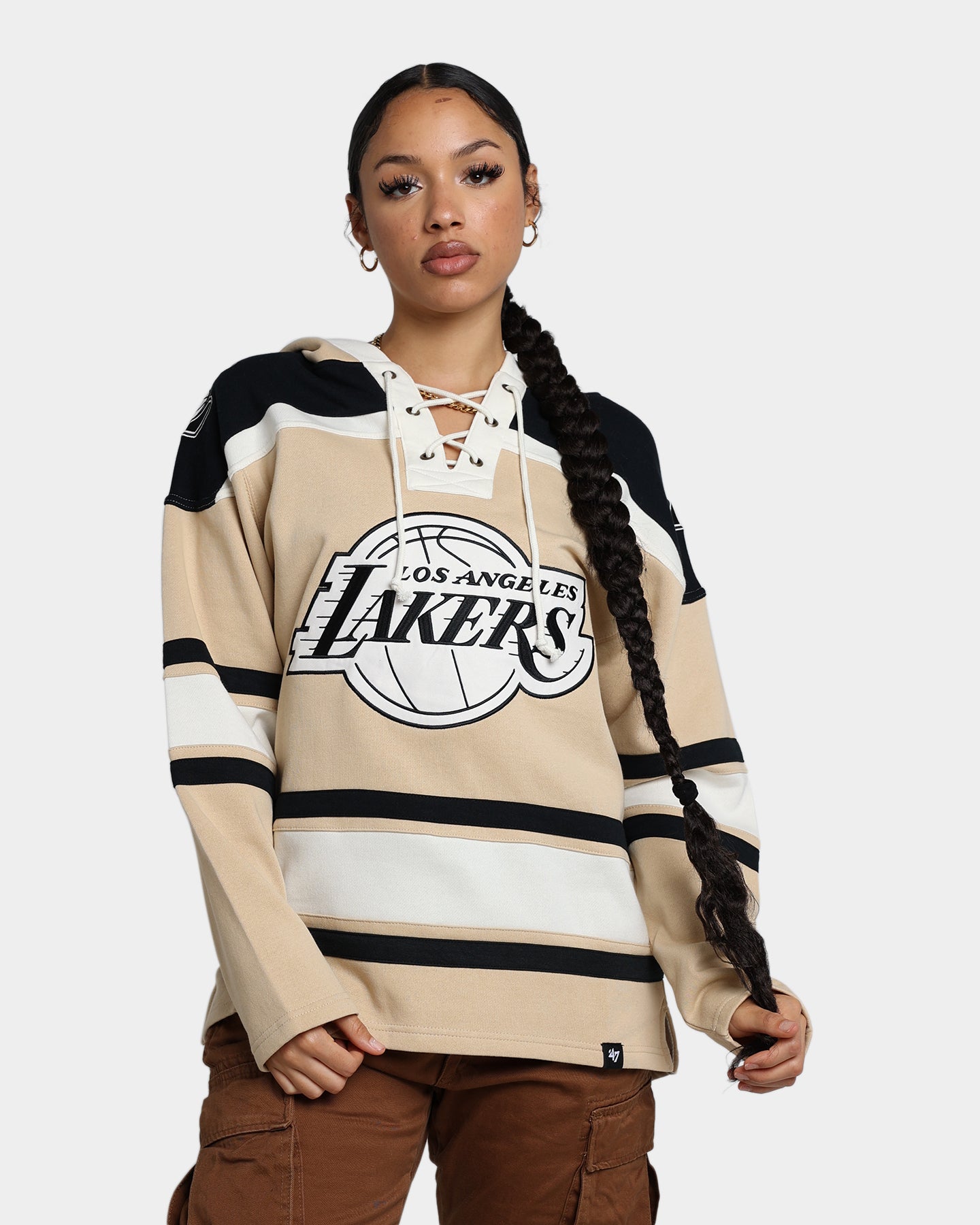 47 Brand Los Angeles Lakers Superior Lacer Hoodie - Khaki Color NBA Fan Apparel for Men & Women - Perfect for Game Day, Casual Wear & Lakers Fan Gifts