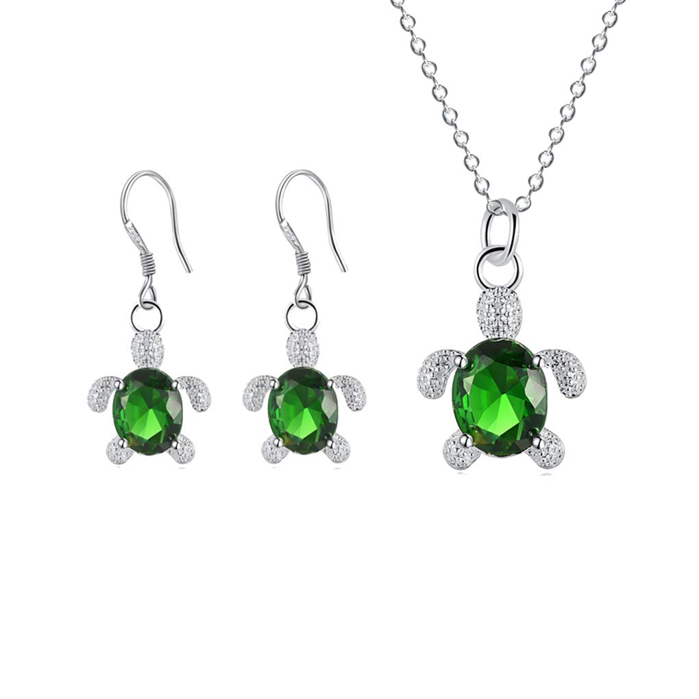 MYANAIL Crystal Turtle Pendant Necklace & Earrings Set for Women - Cute Animal Sea Turtle Jewelry, Clavicle Chain with Drop Earrings - Perfect for Beach Vacations, Summer Outfits & Gift Giving