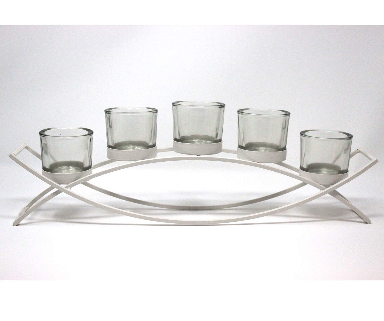 Seraphic Iron Arch Table Centerpiece - Elegant Long Candle Holder for Weddings, Patio, Kitchen, Dining & Coffee Tables - White Clear Chunky 5-Cup Design - Perfect for Romantic Dinners, Outdoor Gatherings & Home Decor
