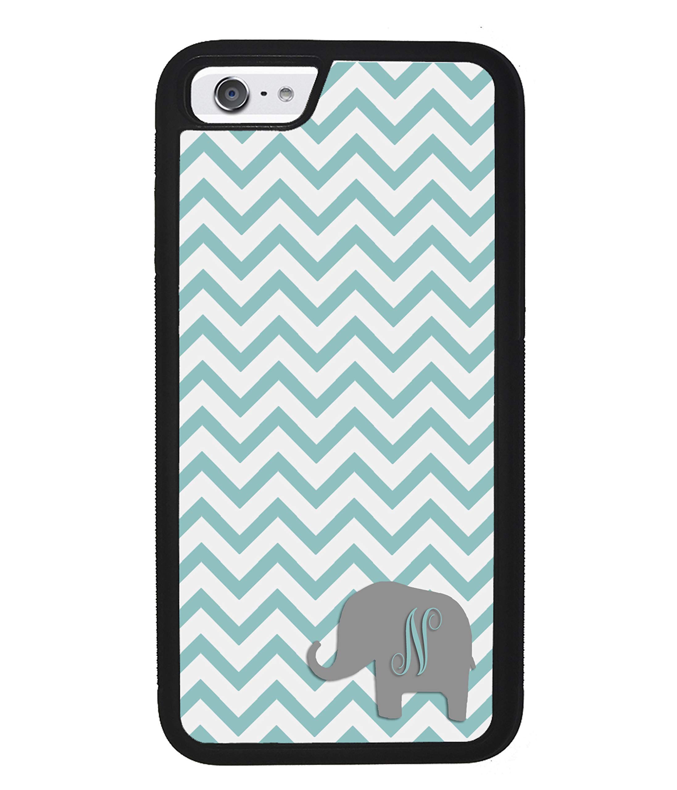 Personalized Initial Black Rubber Phone Case - Teal & White Elephant Design - Compatible with Apple iPhone 16/15/14/13/12 Pro Max Plus, 11, X, 8, 7 Plus - Durable Protective Cover for Everyday Use, Office & Travel