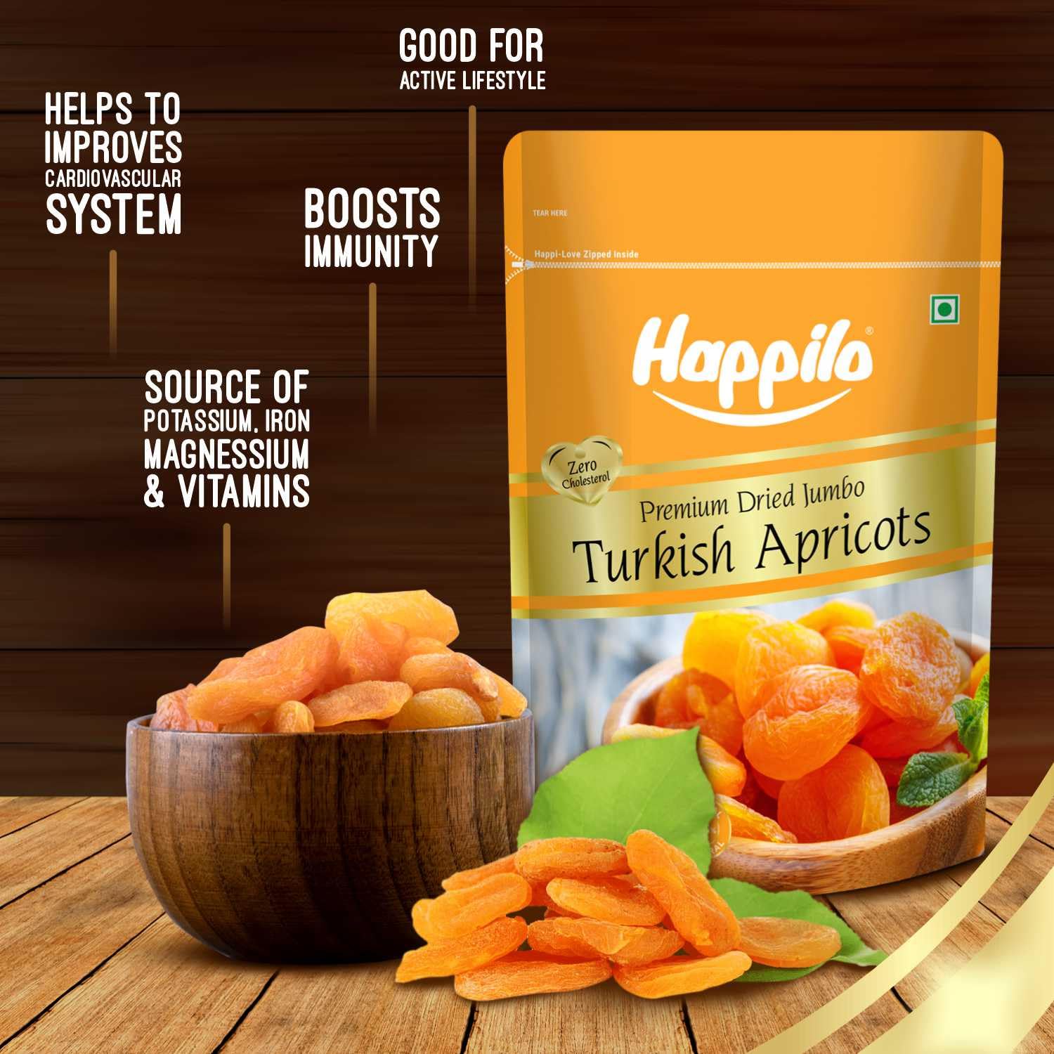 Happilo Premium Dried Turkish Apricots 200g - Vegan, Sun-Dried, Gluten Free, No Added Sugar | Perfect for Baking, Snacking, Smoothies & Healthy Recipes