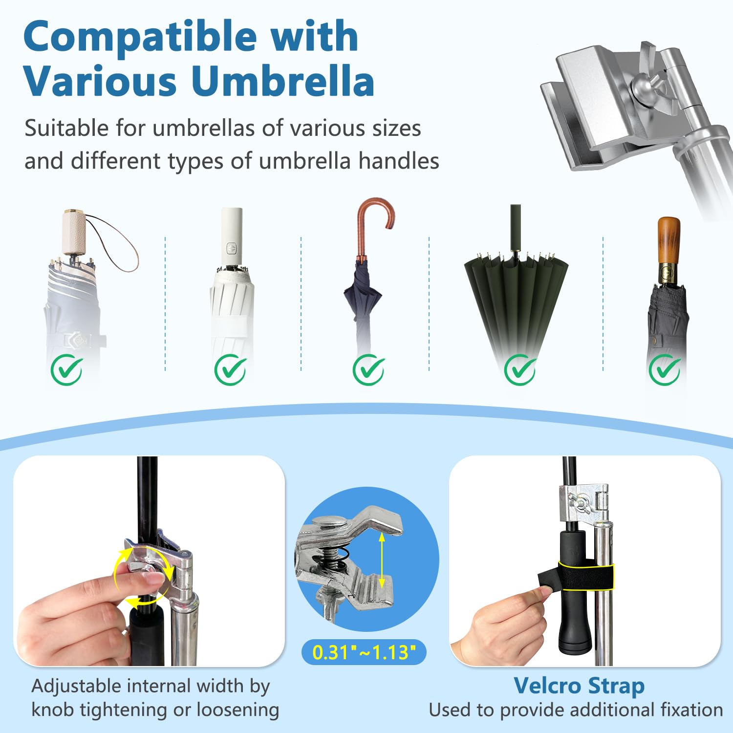 Wheelchair Umbrella Mount Holder - Adjustable Golf & Stroller Umbrella Attachment - Universal Clip Stand for Beach Chairs, Bikes, Walkers & Rollators - Perfect for Outdoor Activities, Travel & Mobility Assistance