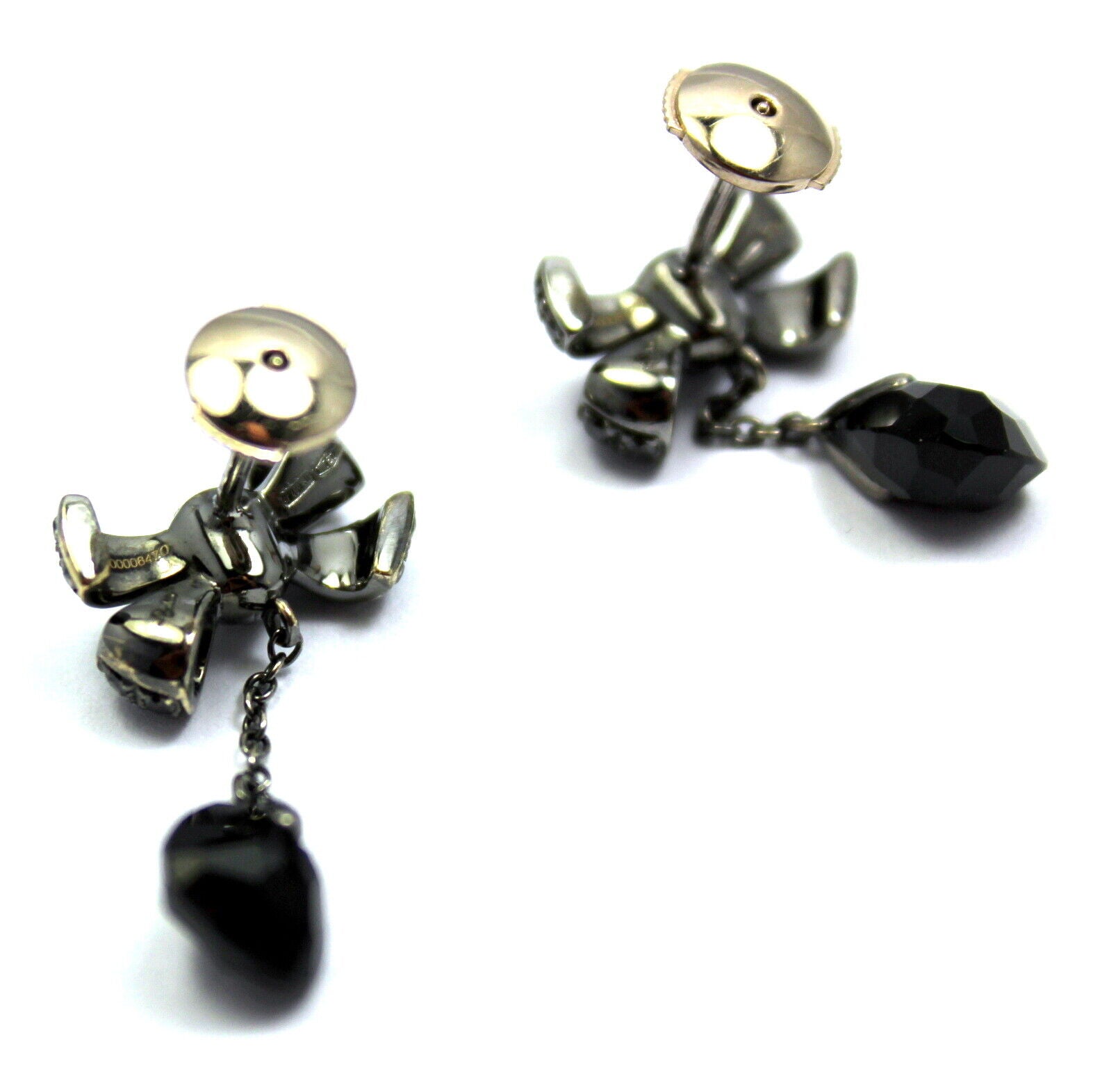 Authentic Pomellato 18k White Gold Black Diamond Onyx Drop Bow Earrings - Luxury Italian Jewelry for Women, Perfect for Weddings, Parties & Special Occasions