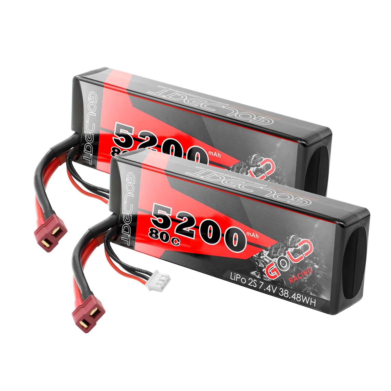 GOLDBAT 5200mAh 80C 2S 7.4V LiPo Battery with Hard Case & Deans Plug - High Performance RC Battery for RC Cars, Trucks, Truggy Racing - Perfect for RC Evader BX, Off-Road Bashing & Competitive Racing (2 Pack)