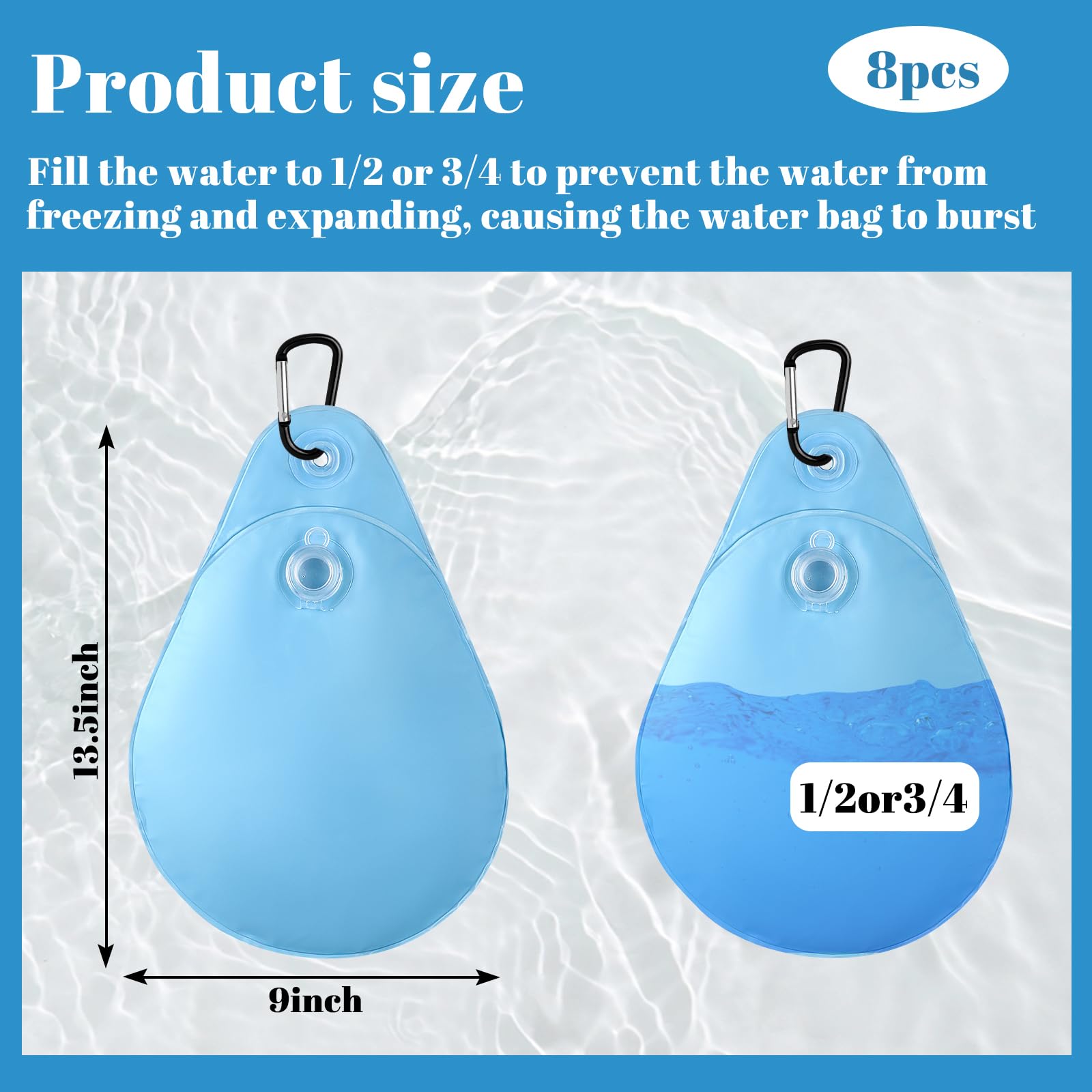 8 Pack Heavy Duty Pool Cover Weights with Hooks - Leakproof PVC Water Bags for Above Ground Swimming Pools - Winter Tarp Weights, Anti-Freeze Protection - Perfect for Securing Pool Covers During Cold Weather and Storms