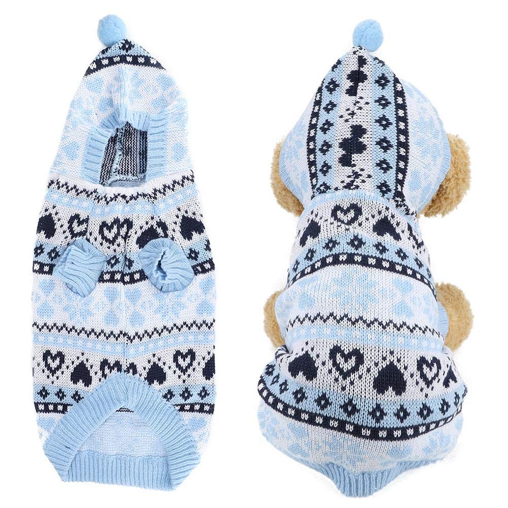 TOPCINN Winter Dog Sweater - Warm Acrylic Pet Hoodie with Heart & Snowflake Design - Cozy Puppy Jumpsuit for Small & Medium Dogs - Perfect for Cold Weather Walks & Indoor Comfort