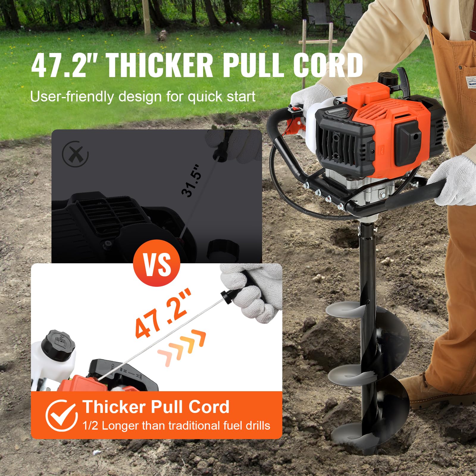 VEVOR 43cc 1250W Gas Powered Post Hole Digger with 8