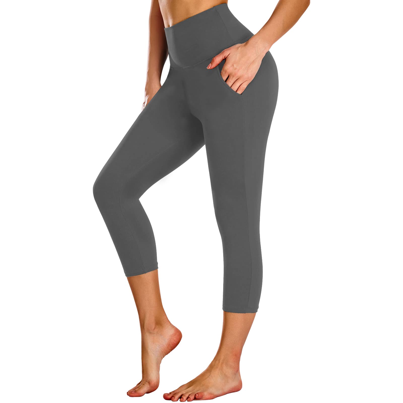NEW YOUNG Women's High Waisted Capri Leggings with Pockets - Tummy Control Workout & Yoga Pants for Running, Gym, and Lounge Wear