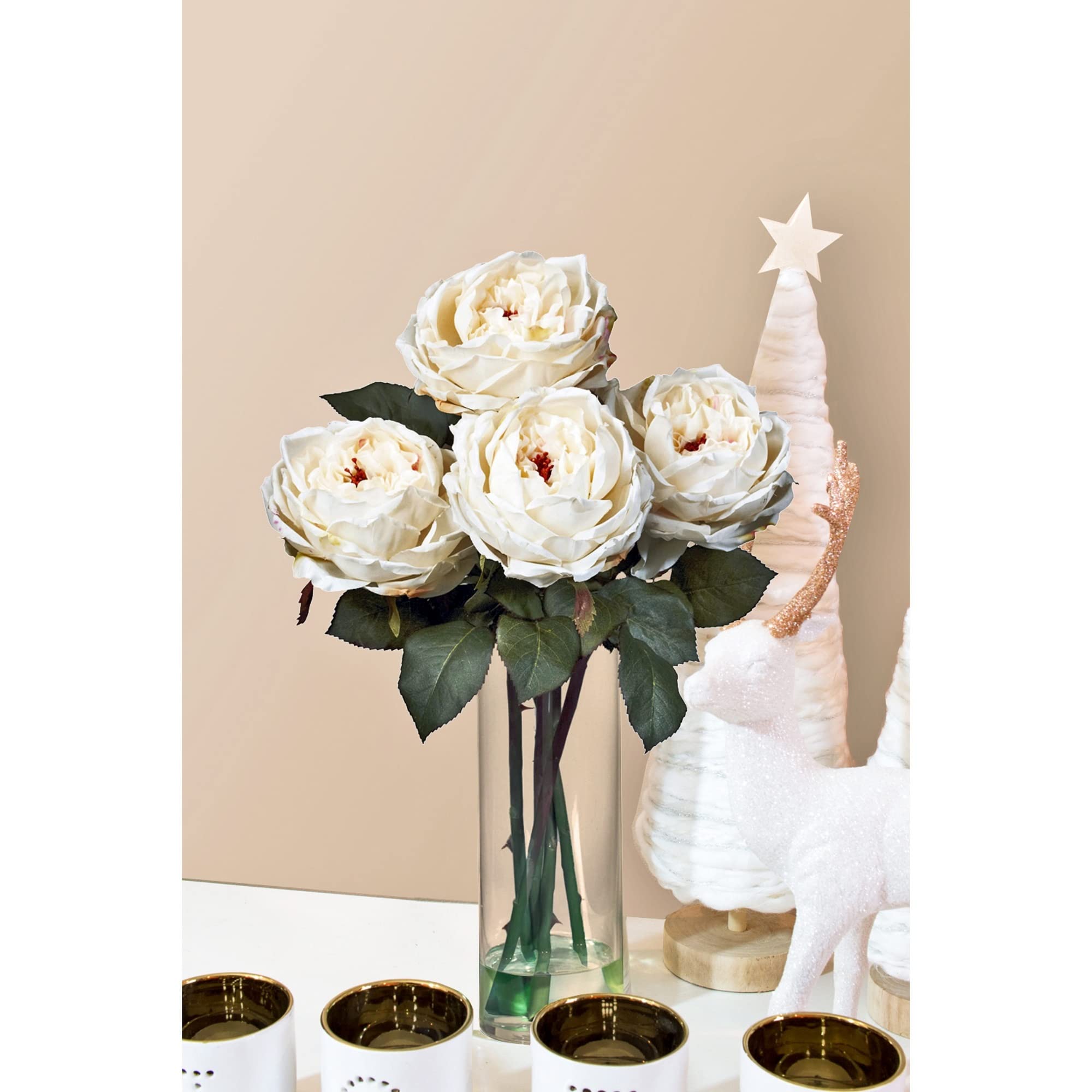 Nearly Natural Realistic Silk Rose Flower Arrangement in Cylinder Vase - Elegant Home Decor for Living Room, Wedding Centerpiece & Office Desk