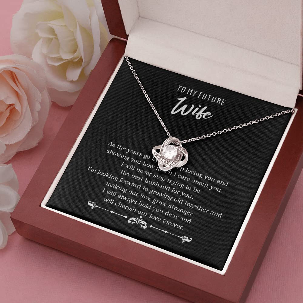To My Future Wife Necklace - Romantic Love Knot Pendant for Women, Anniversary & Christmas Gift for Her with Mahogany Luxury Gift Box & LED Light - Perfect for Proposals, Weddings, and Special Occasions