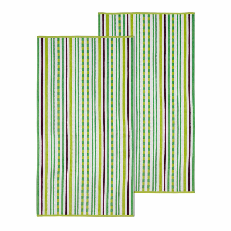 Striped Cotton Oversized 2-Piece Beach Towel Set - Soft, Absorbent & Quick-Drying for Pool, Beach, Yoga & Gym Use