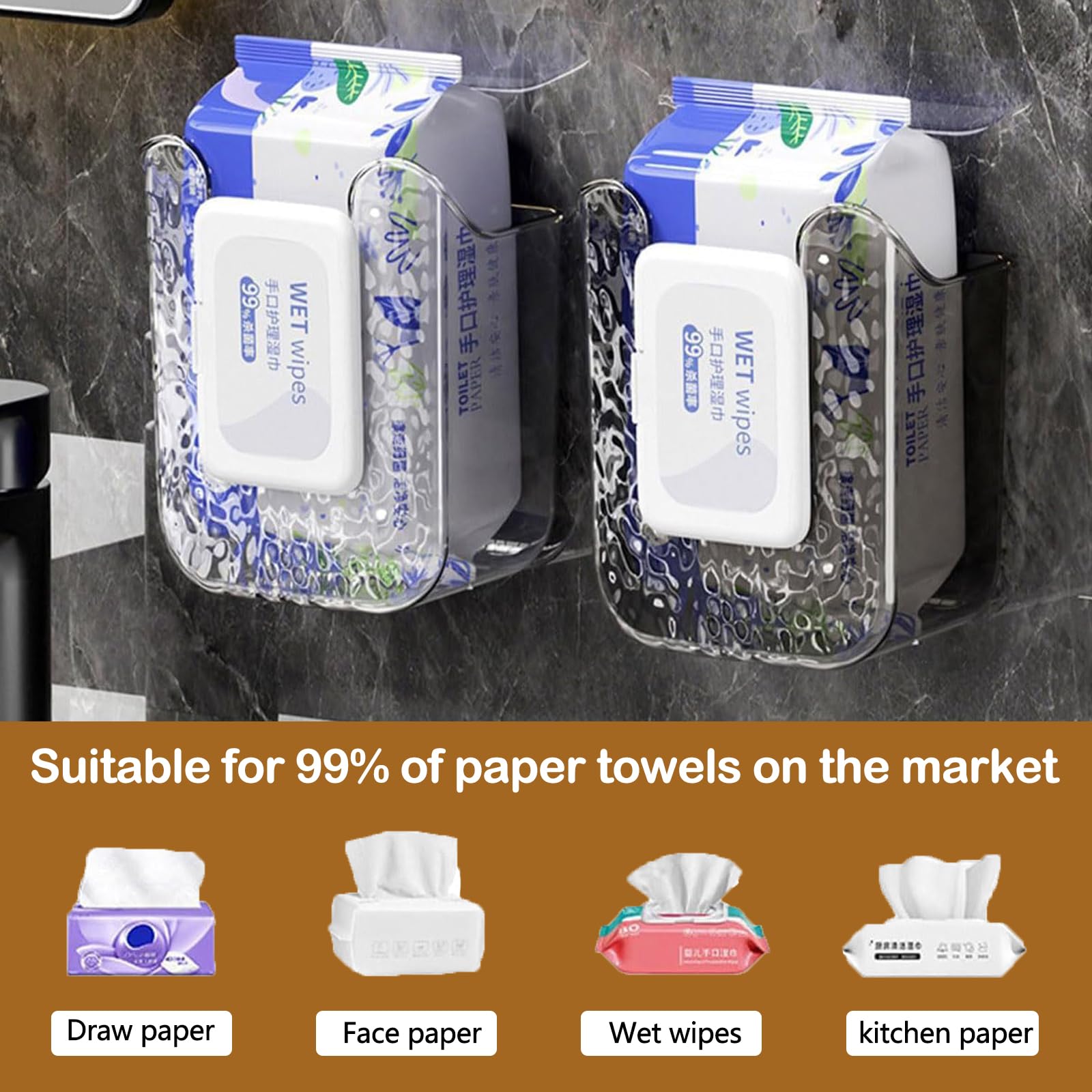 Wall Mounted Wipes Dispenser - No Drill Bathroom & Kitchen Wipe Holder - Punch-Free Installation for Toilet Paper, Baby Wipes & Cleaning Cloths - Space Saving Grey Organizer for Home, Office & Nursery