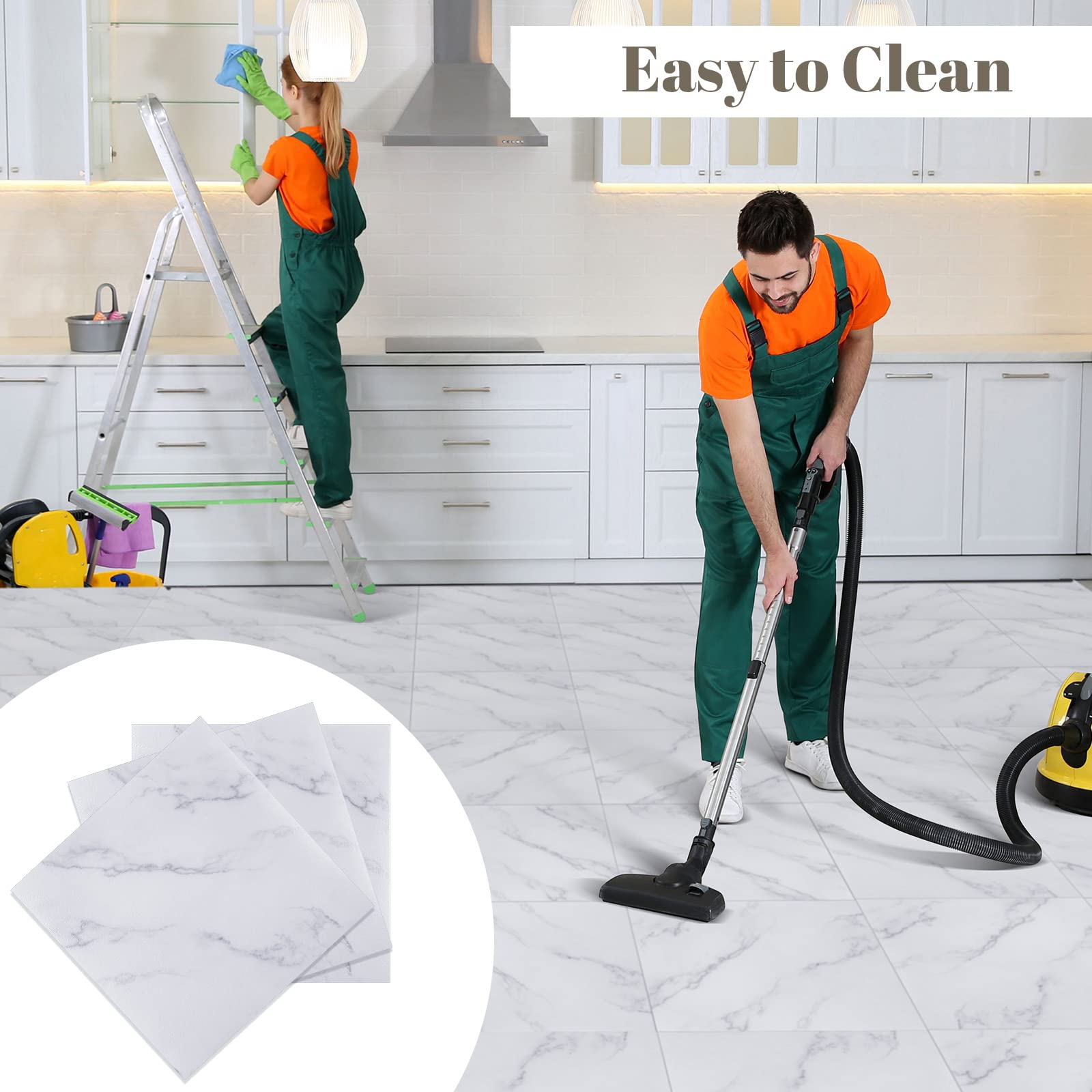 100-Pack Spiareal Self-Adhesive Peel & Stick Vinyl Floor Tiles 12x12 Inch - Waterproof Removable Flooring Stickers for Kitchen, Bedroom, Bathroom, Basement (Marble Design) - Easy DIY Home Renovation & Rental Apartment Upgrade