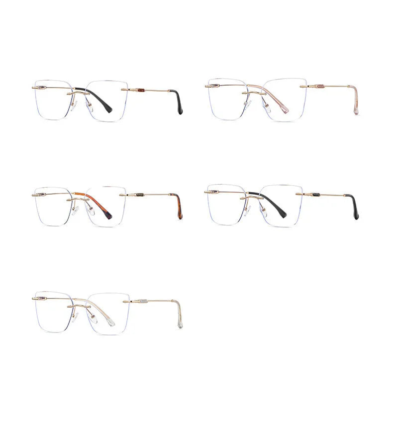 CCspace Women's Rimless Square Alloy Spring Hinge Eyeglasses - Lightweight Metal Frame Glasses for Reading, Working & Daily Use (Model 302086)