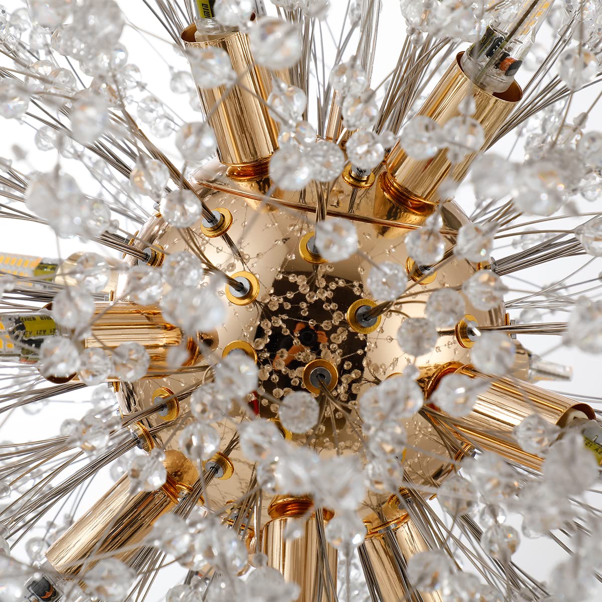 16-Light Gold Crystal Chandelier - Modern Firework Pendant Light Fixture 80W, Elegant Sputnik Hanging Lights for Living Room, Bedroom, Hallway, Dining Room & Entryway - Dandelion Crystal Ceiling Lighting for Home Decor