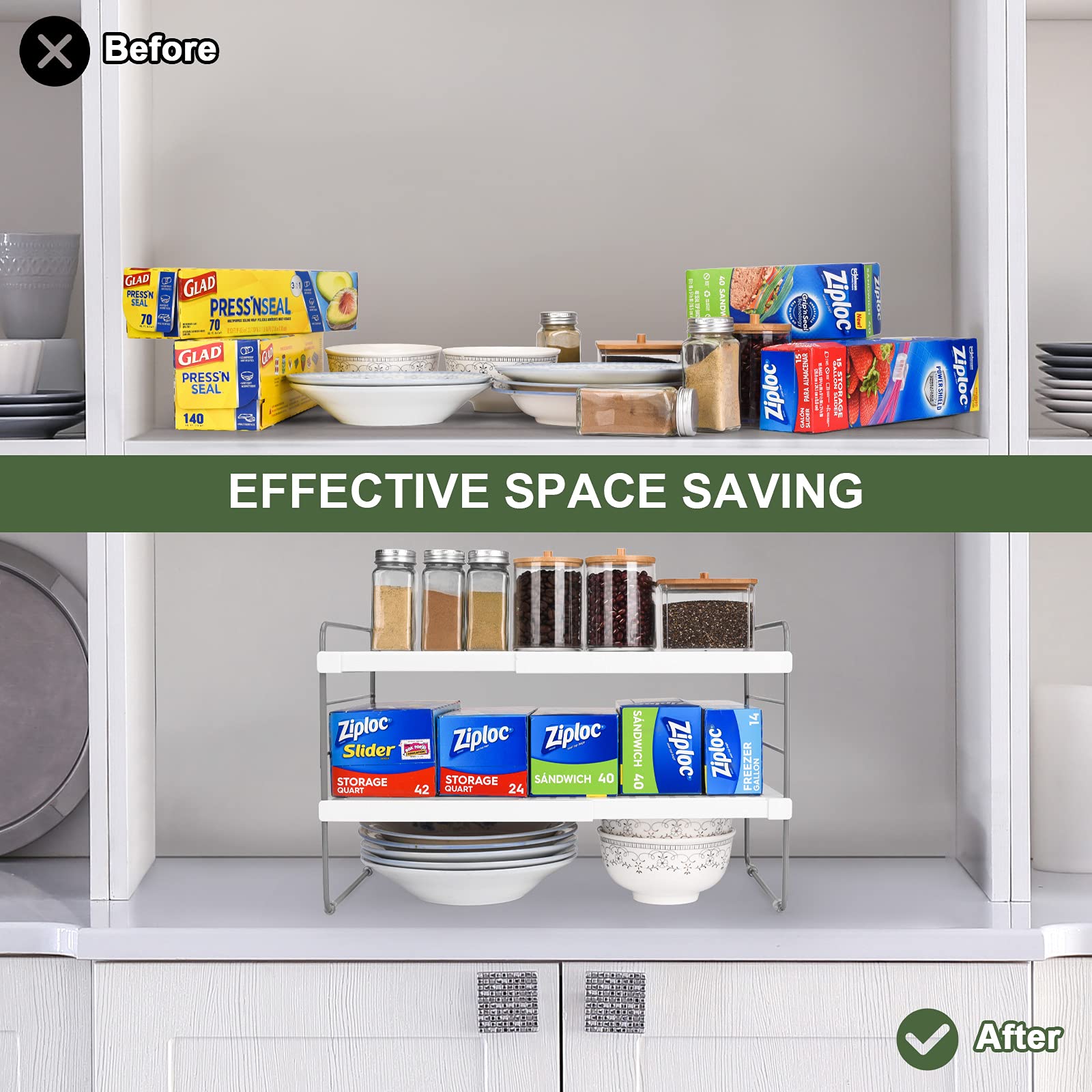 2 Pack Expandable Kitchen Wrap Organizer Rack - Adjustable Aluminum Foil & Plastic Wrap Holder for Pantry, Cabinet Storage (9.8-15.6