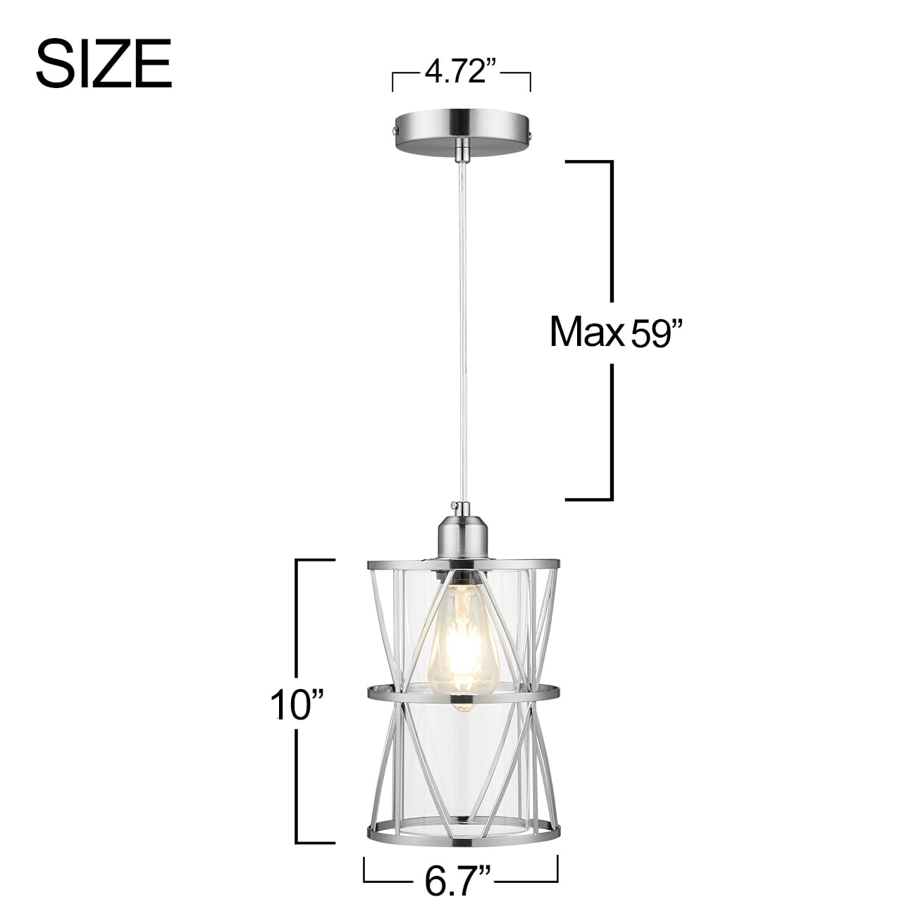 Modern Cylindrical Pendant Light with Clear Glass - Brushed Nickel Hanging Light Fixture for Kitchen Island, Dining Room, Bar & Sink Areas | Transitional Metal Lighting for Home & Commercial Spaces