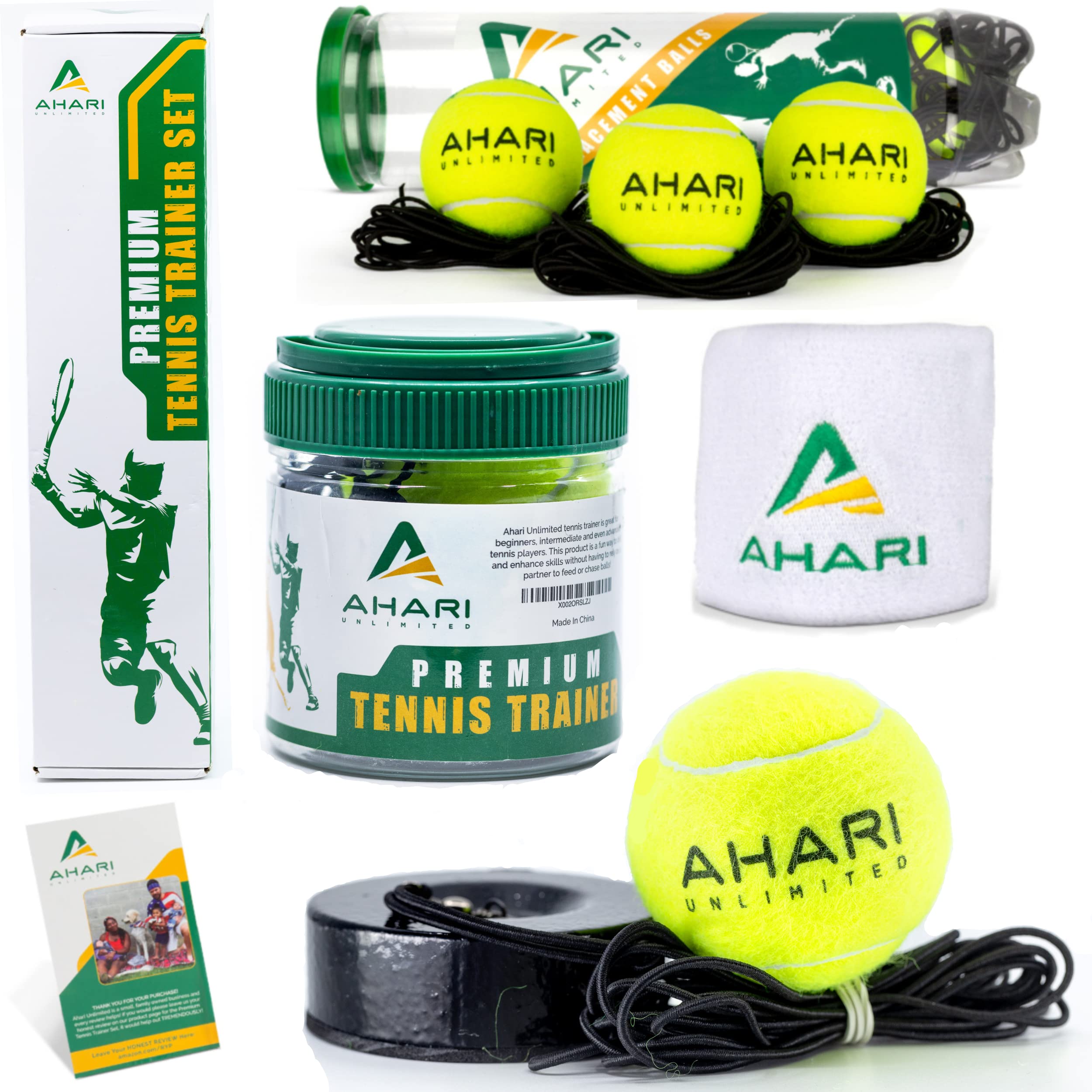 Premium Tennis Trainer Set - Pro Tennis Rebounder with Metal Base, 3 Replacement Balls & Wristband | Portable Solo Practice Equipment for Backyard, Court & Driveway Training | Durable Carrying Cylinder Included