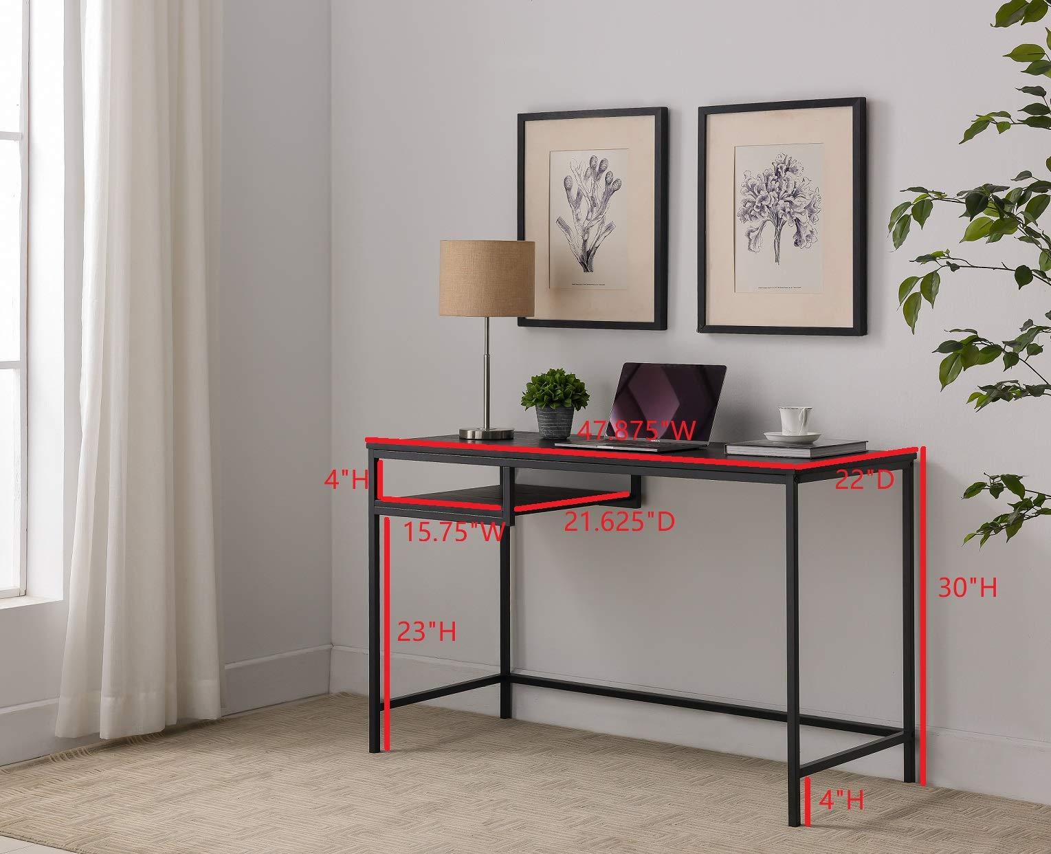 Kings Brand Julian Writing Desk - Black Metal & Wood Laptop Computer Desk for Home Office, Study & Small Spaces | Modern Workstation for Writing, Working & Studying