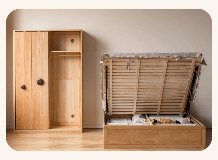 Solid Oak Wood Multifunctional Storage Bed with LED Lights - Perfect for Modern Bedrooms, Guest Rooms, and Small Space Living