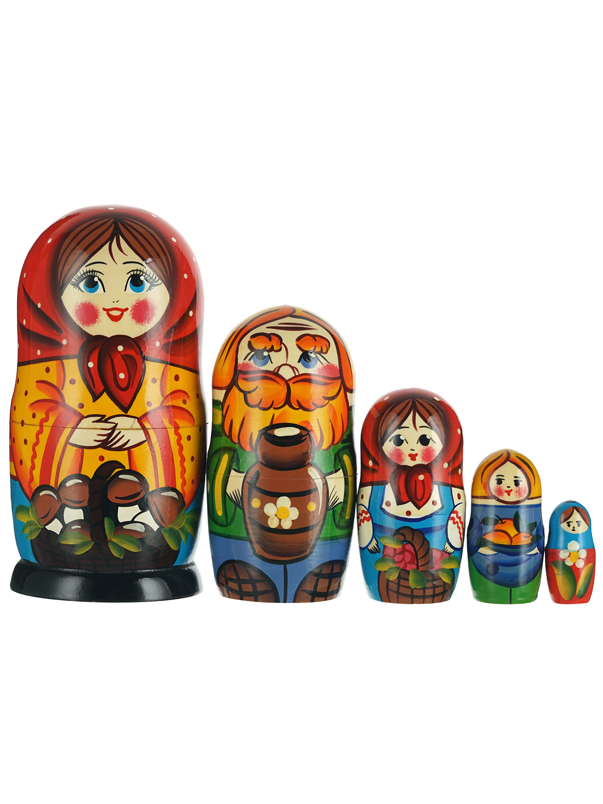 Hand-Painted Russian Wooden Nesting Dolls Set of 5 - Traditional Folk Art Home Decor & Collectible Gift for Kids & Adults - Perfect for Nursery, Living Room, or Office Display