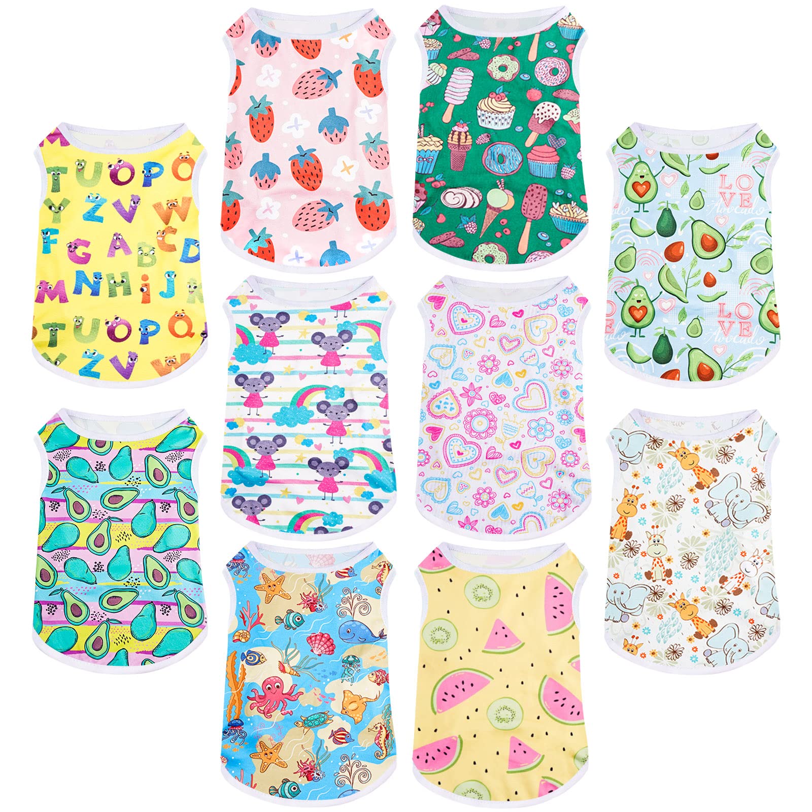 Saintrygo 10 Pack Cute Puppy Print Dog Shirts - Breathable Cartoon Pet Sweatshirts for Small Dogs & Cats - Perfect for Daily Walks & Photo Shoots