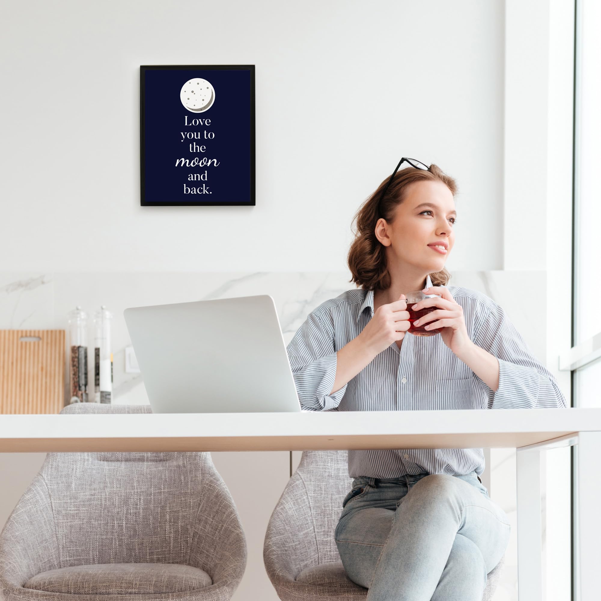 Love You to the Moon and Back - Full Moon Night Sky Inspirational Wall Art Print | Modern Motivational Home Decor for Living Room, Office & Bedroom | Unframed 8x10 | Perfect for Nursery, Gift & Meditation Space