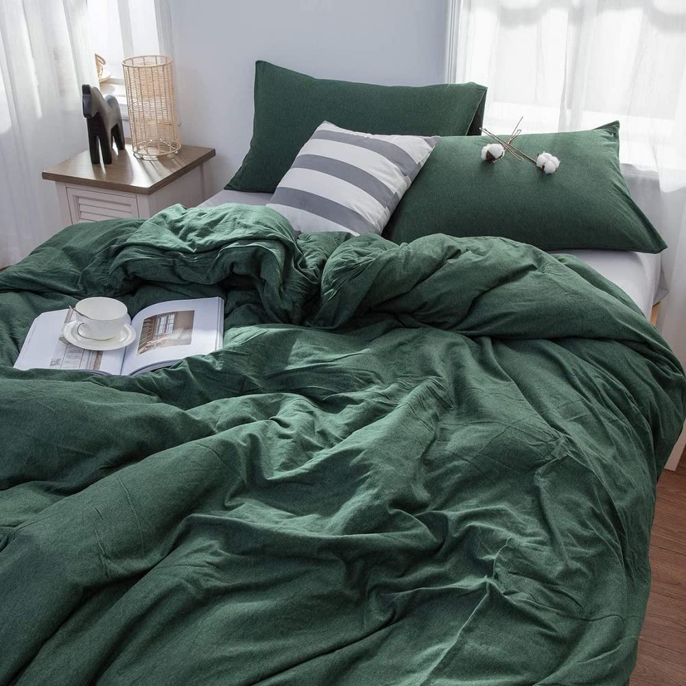 3pc Forrest Green Washed Cotton Duvet Cover Set - Boho Bedding for Twin/Full/Queen/King - Cozy Home Decor