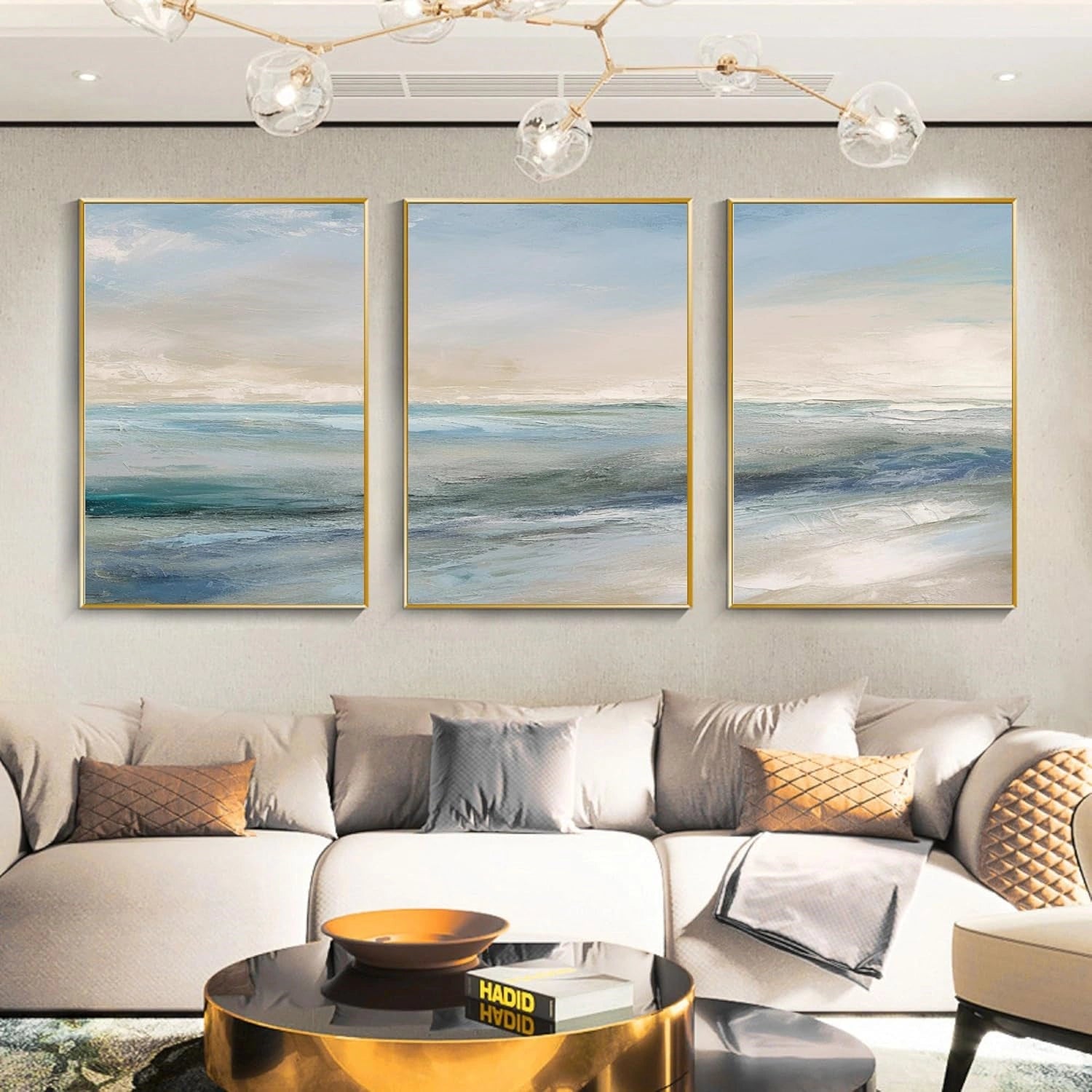Ocean and Sky Wall Art - Set of 3 Canvas Paintings (OS 262) for Living Room, Bedroom & Office Decor