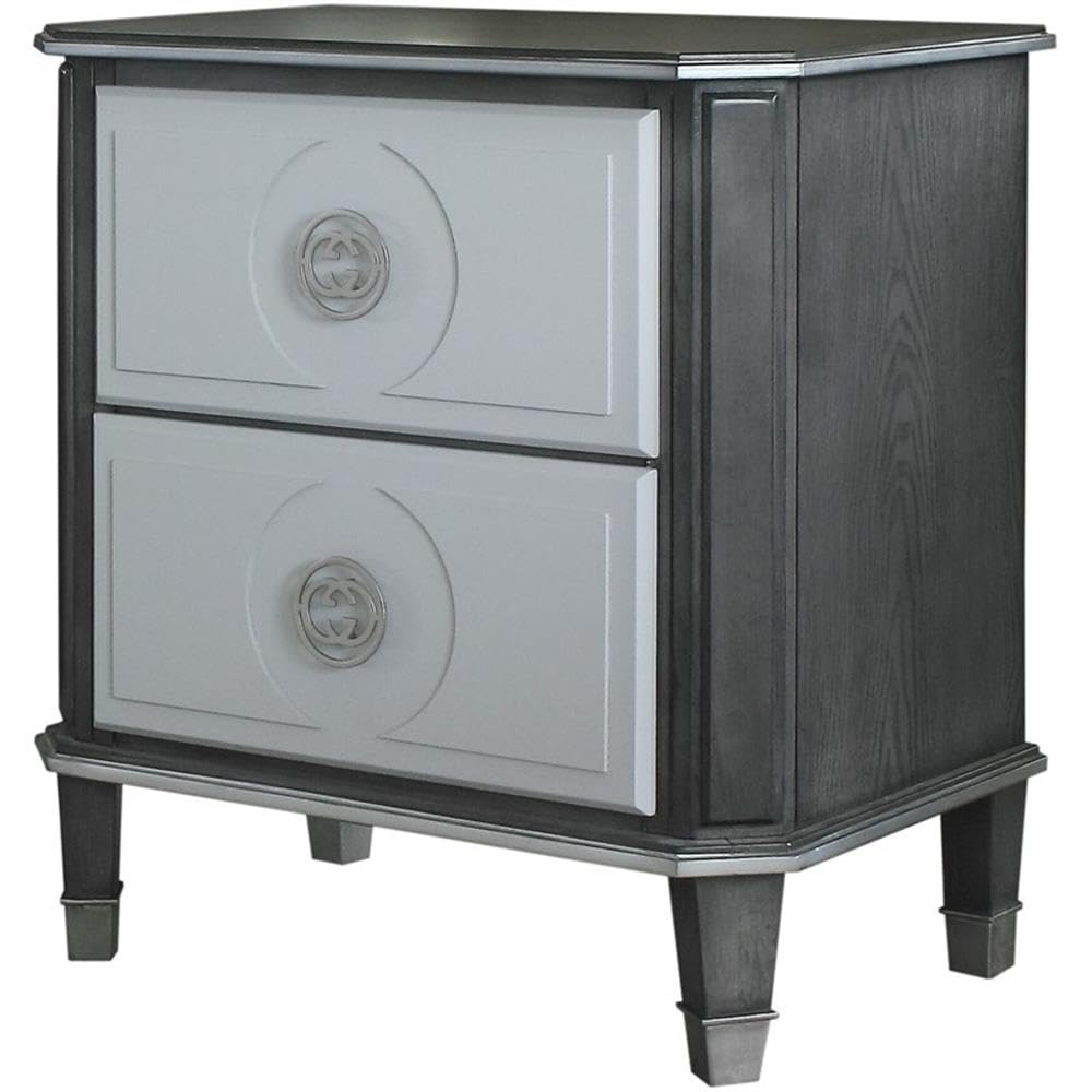 Acme Beatrice 2-Drawer Wooden Nightstand - Charcoal & Pearl White Finish - Modern Bedside Table for Bedroom, Living Room, or Office