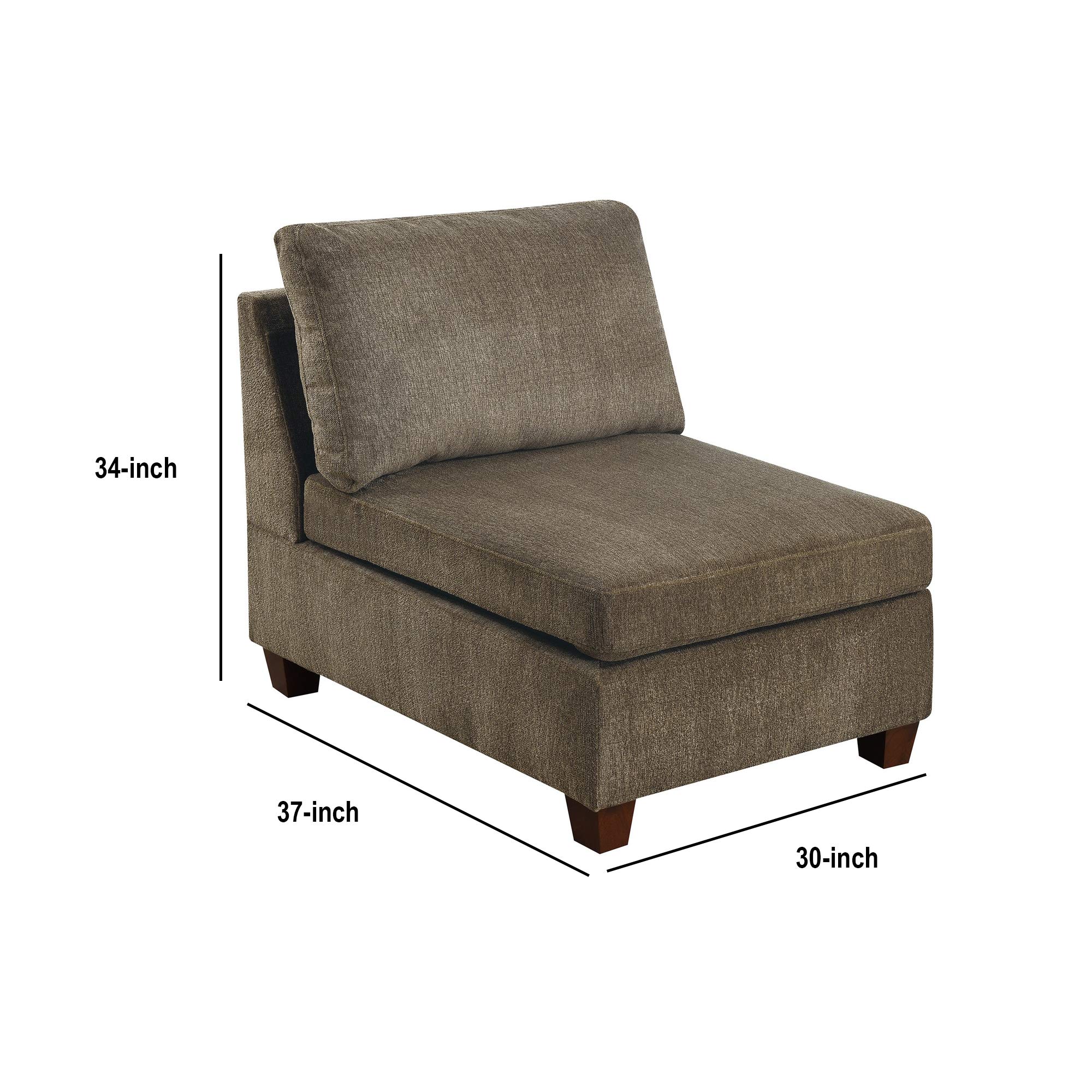 Benjara Brown Fabric Armless Accent Chair with Removable Back Pillows - Perfect for Living Room, Bedroom, or Office Seating